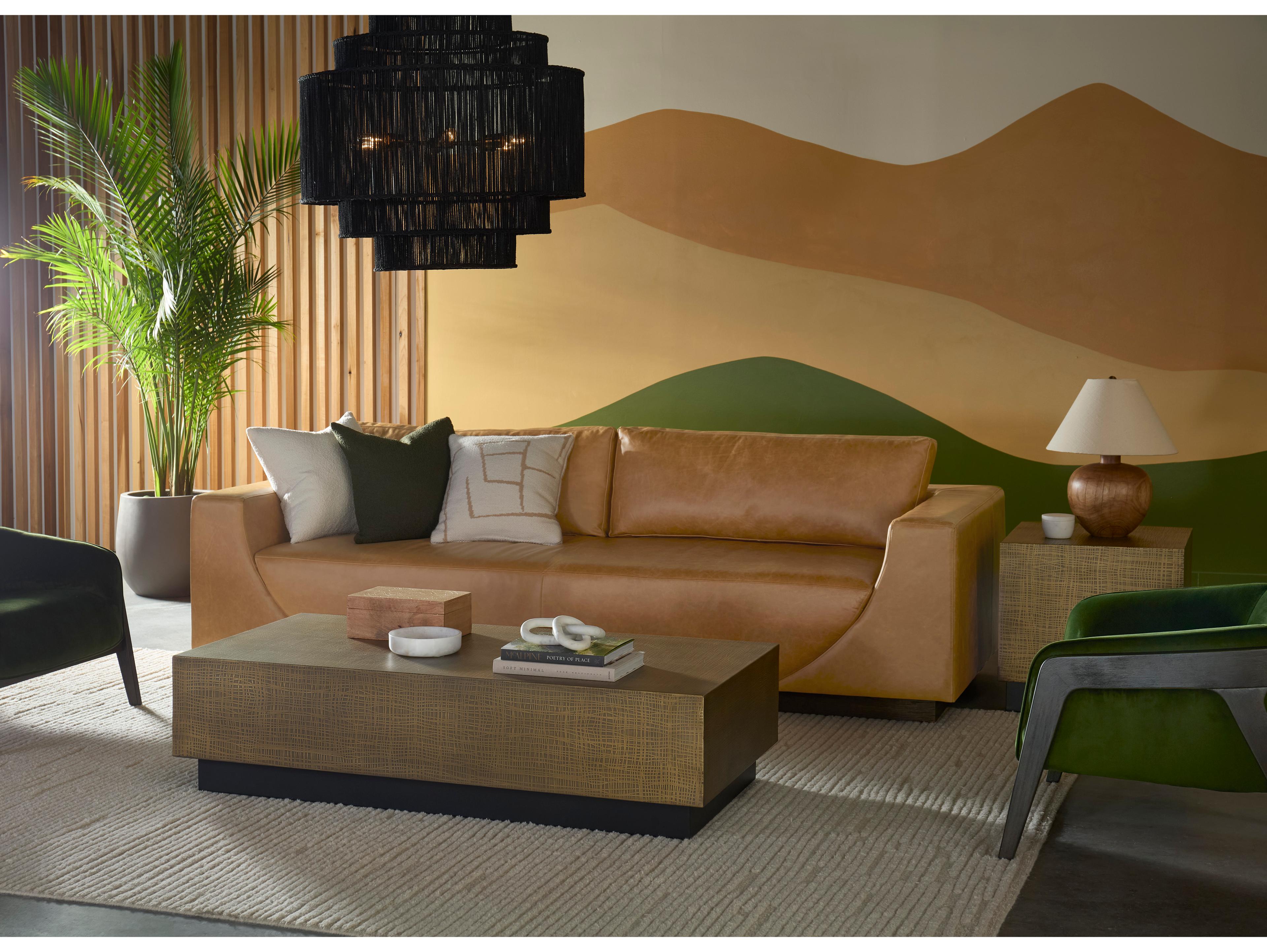 Sunpan Anakin Sofa in Dark Brown in Tuscany Cognac Leather