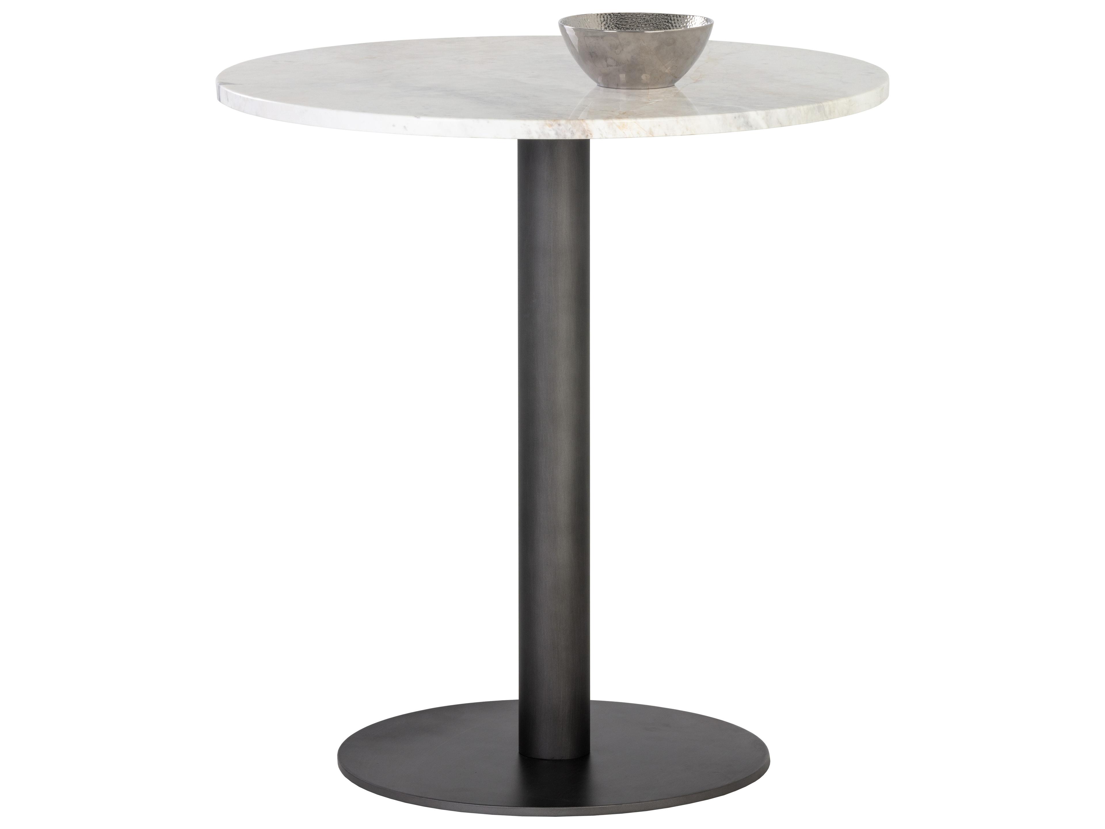 Sunpan Suki Round Marble White Pewter Dining Table