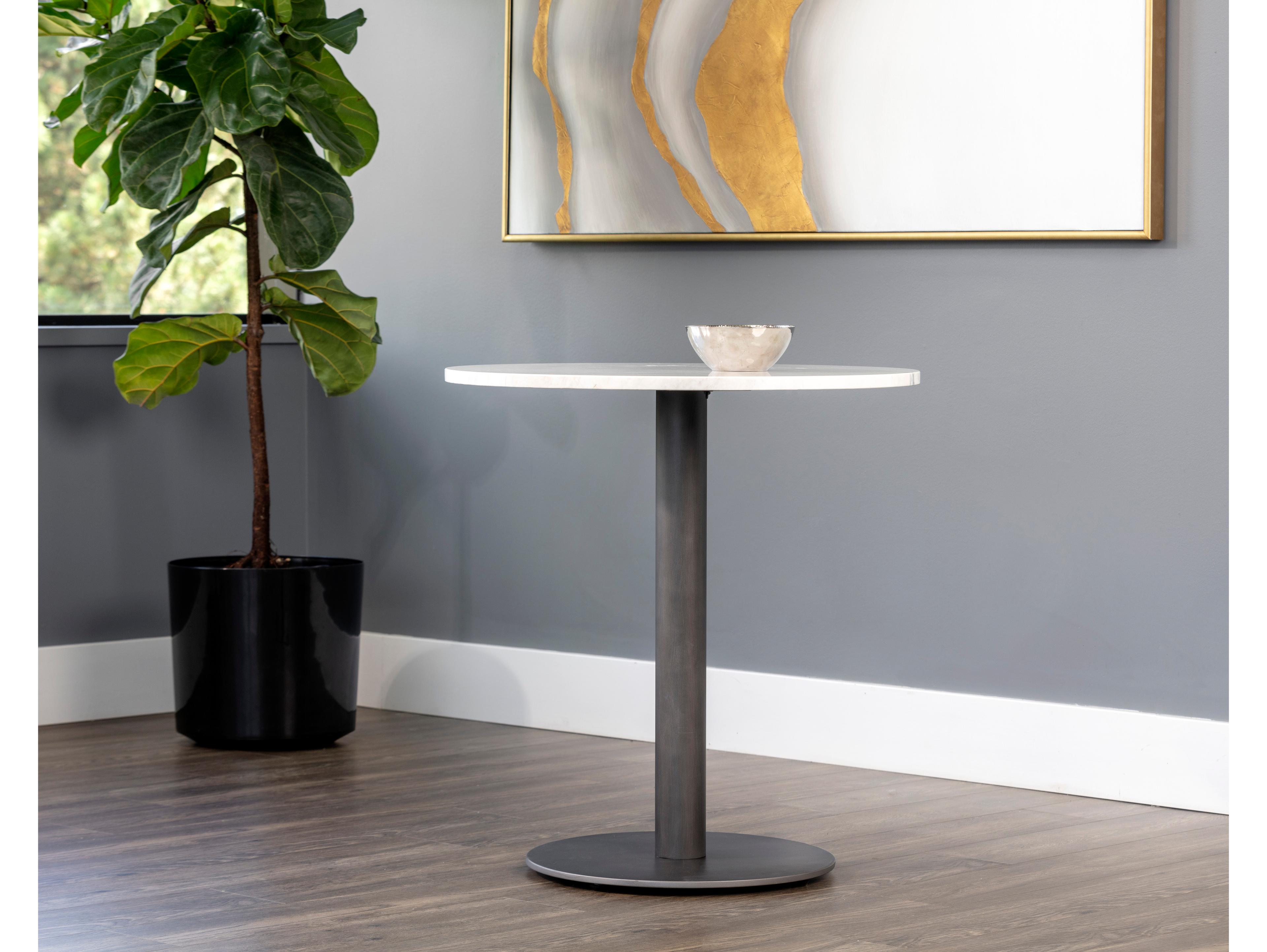 Sunpan Suki Round Marble White Pewter Dining Table