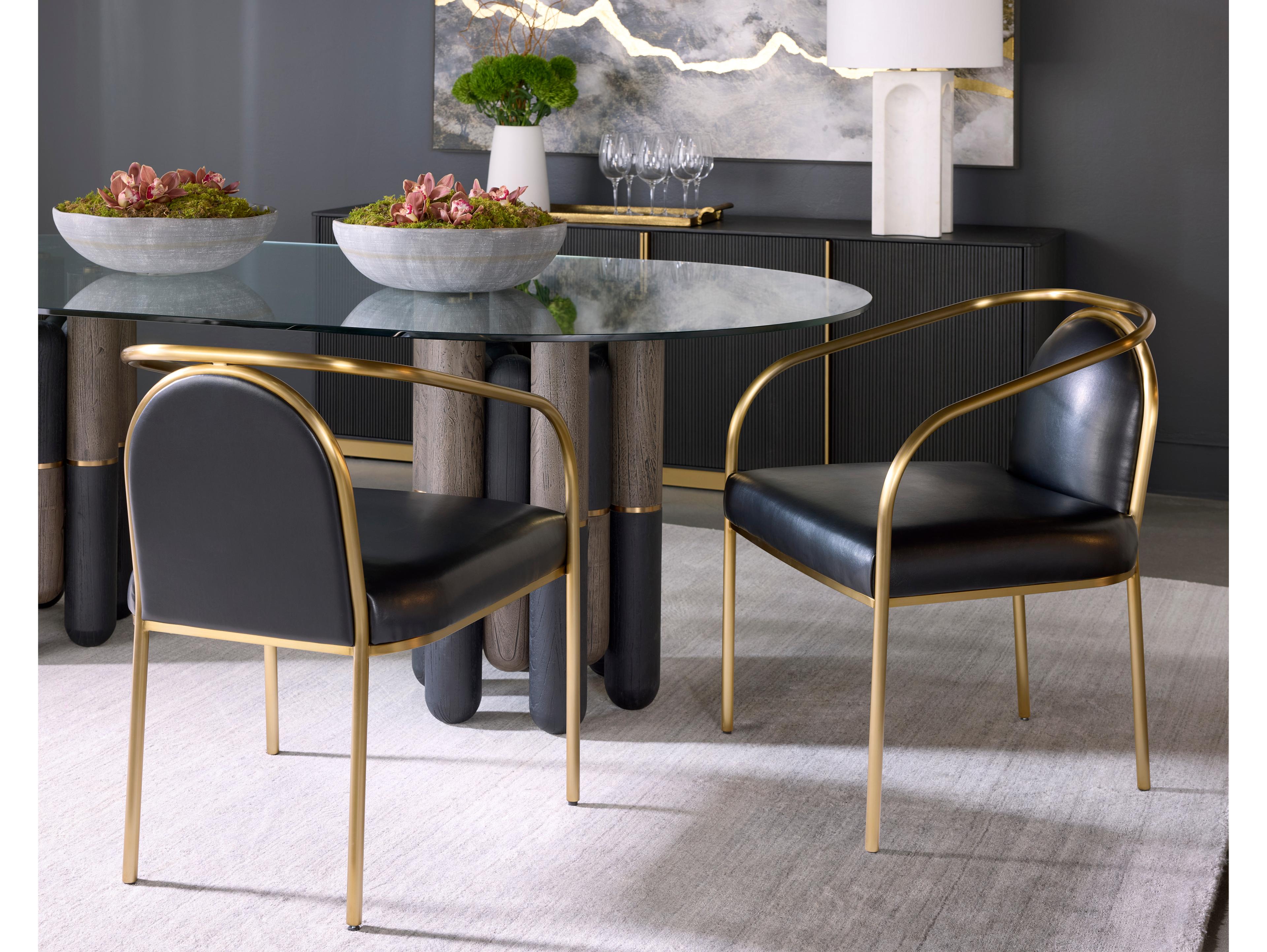 Sunpan Cicero Black Faux Leather Arm Dining Chair