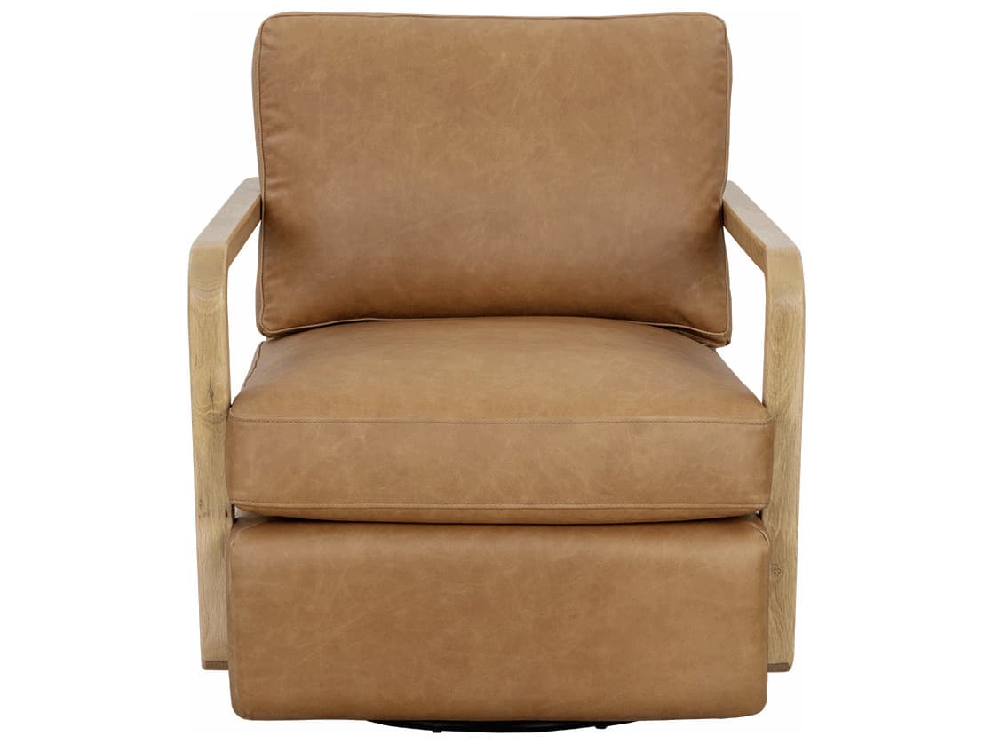 Sunpan Castell Swivel Oak Leather Accent Chair
