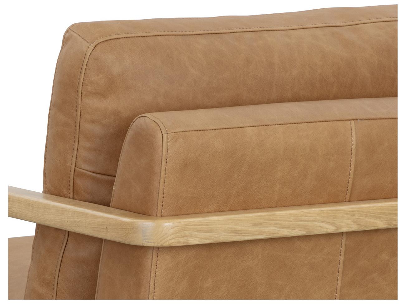 Sunpan Castell Swivel Oak Leather Accent Chair