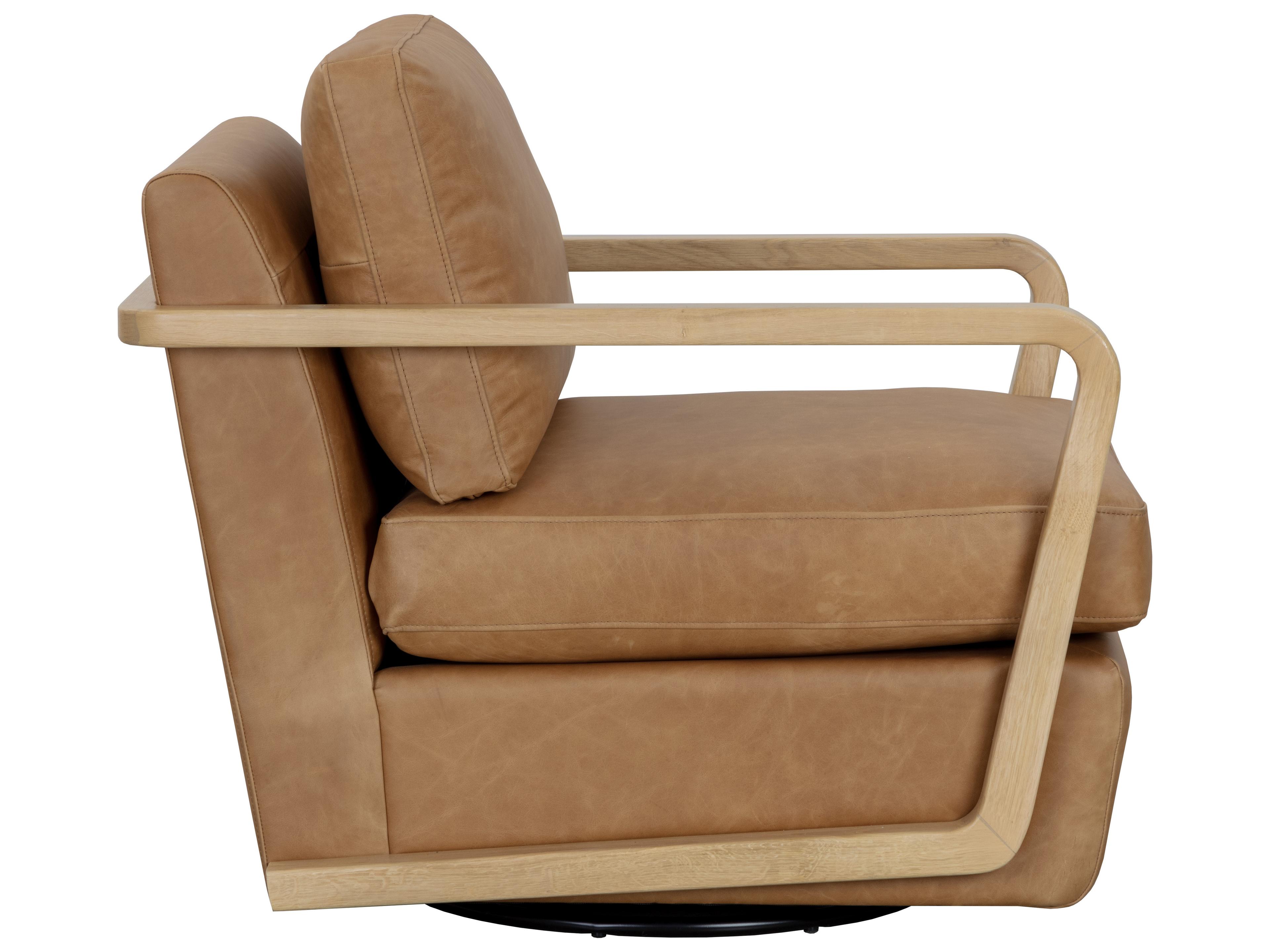 Sunpan Castell Swivel Oak Leather Accent Chair