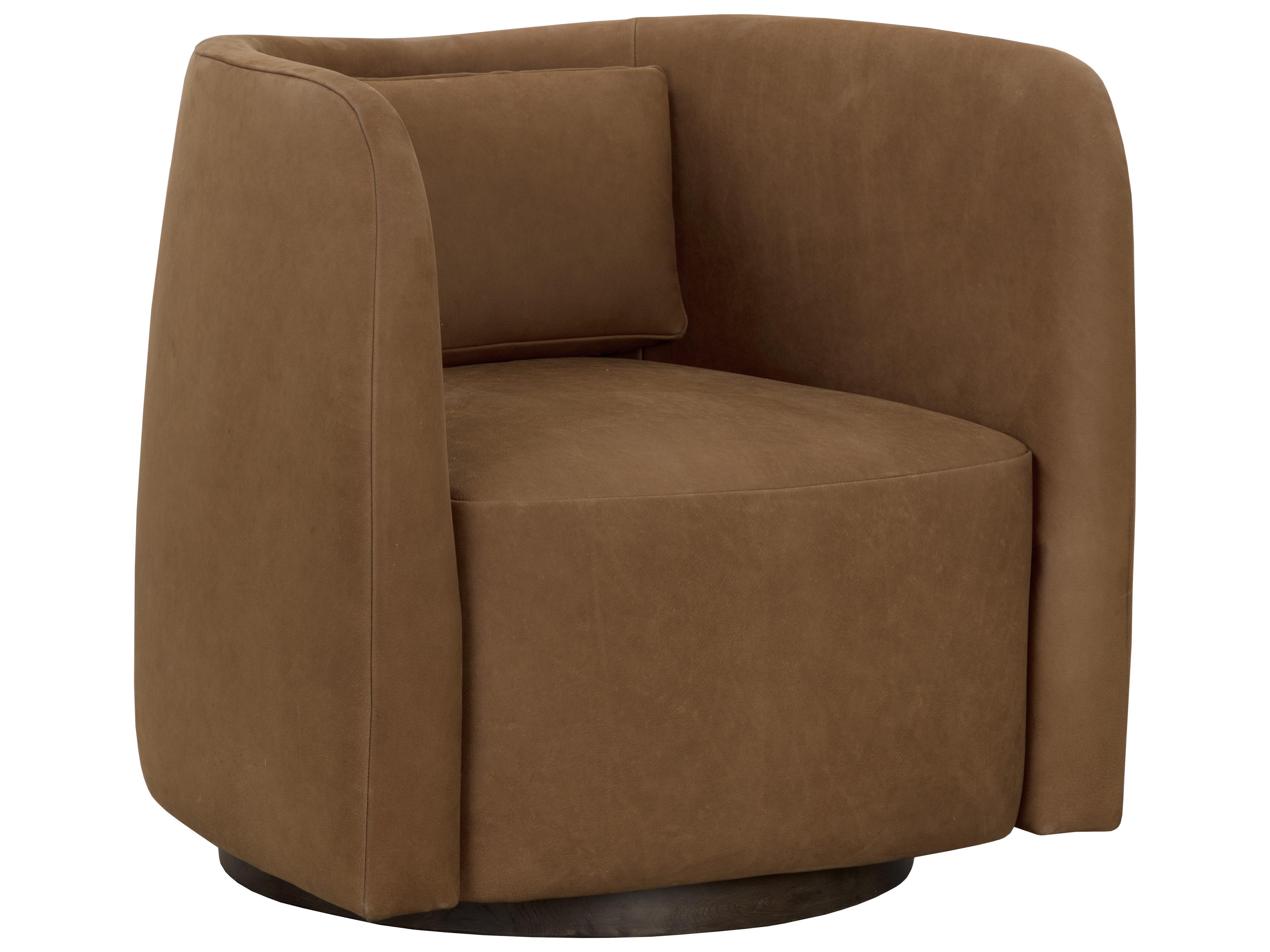 Sunpan Emilie Swivel Brown Leather Accent Chair