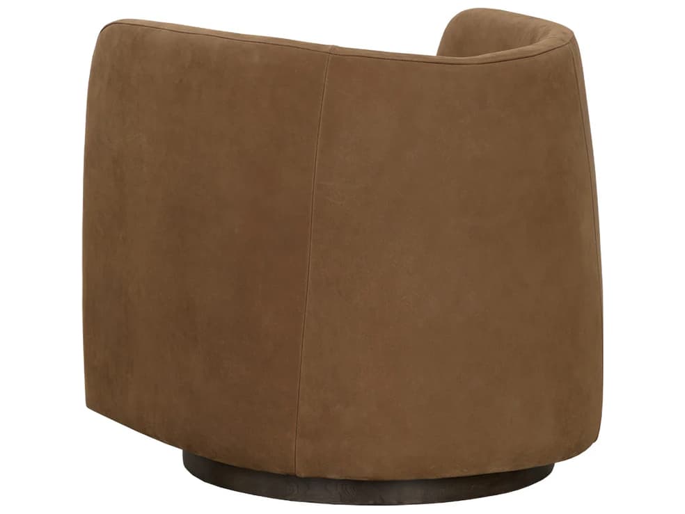 Sunpan Emilie Swivel Brown Leather Accent Chair