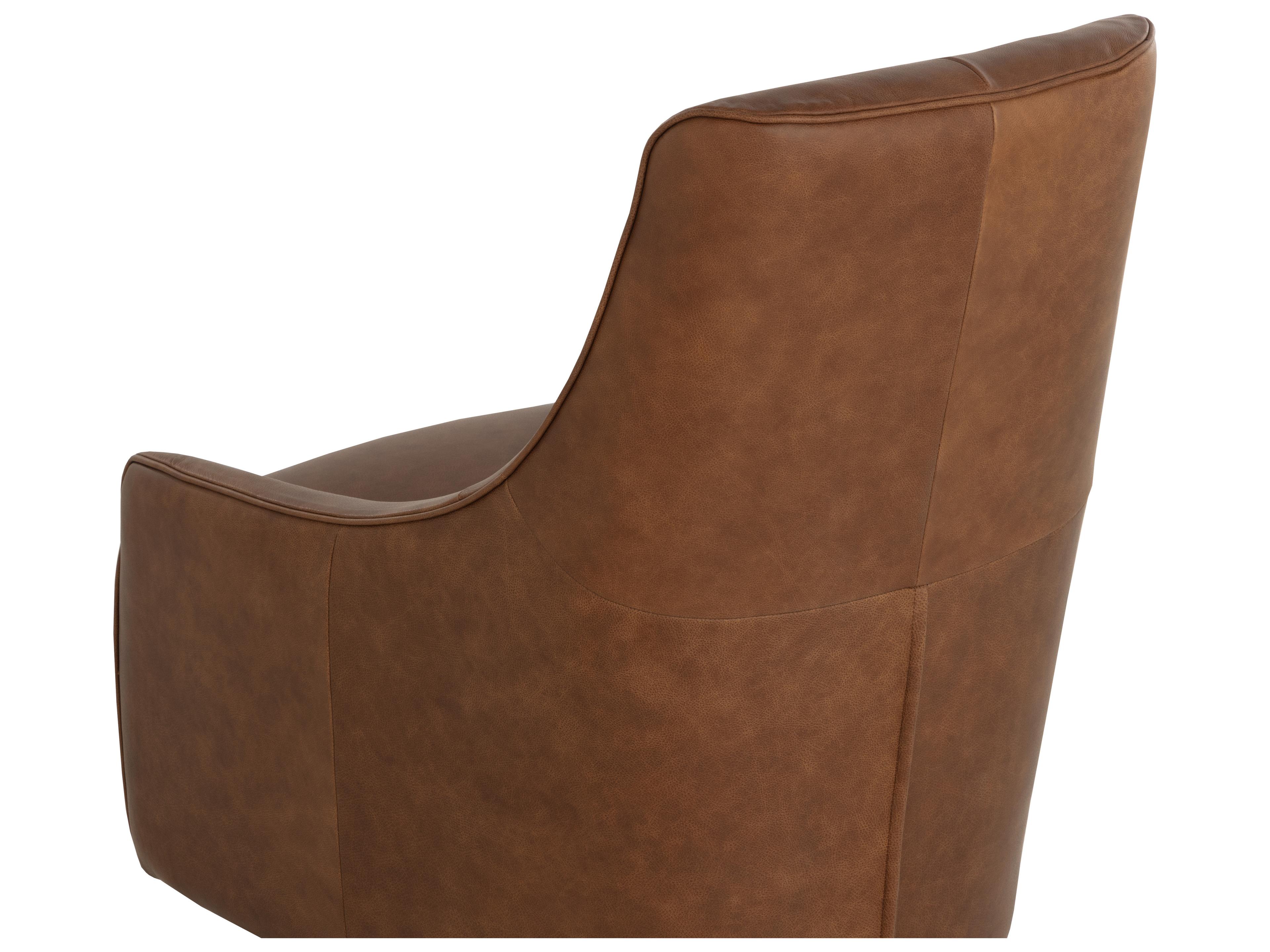 Sunpan Carmine Swivel Brown Leather Accent Chair
