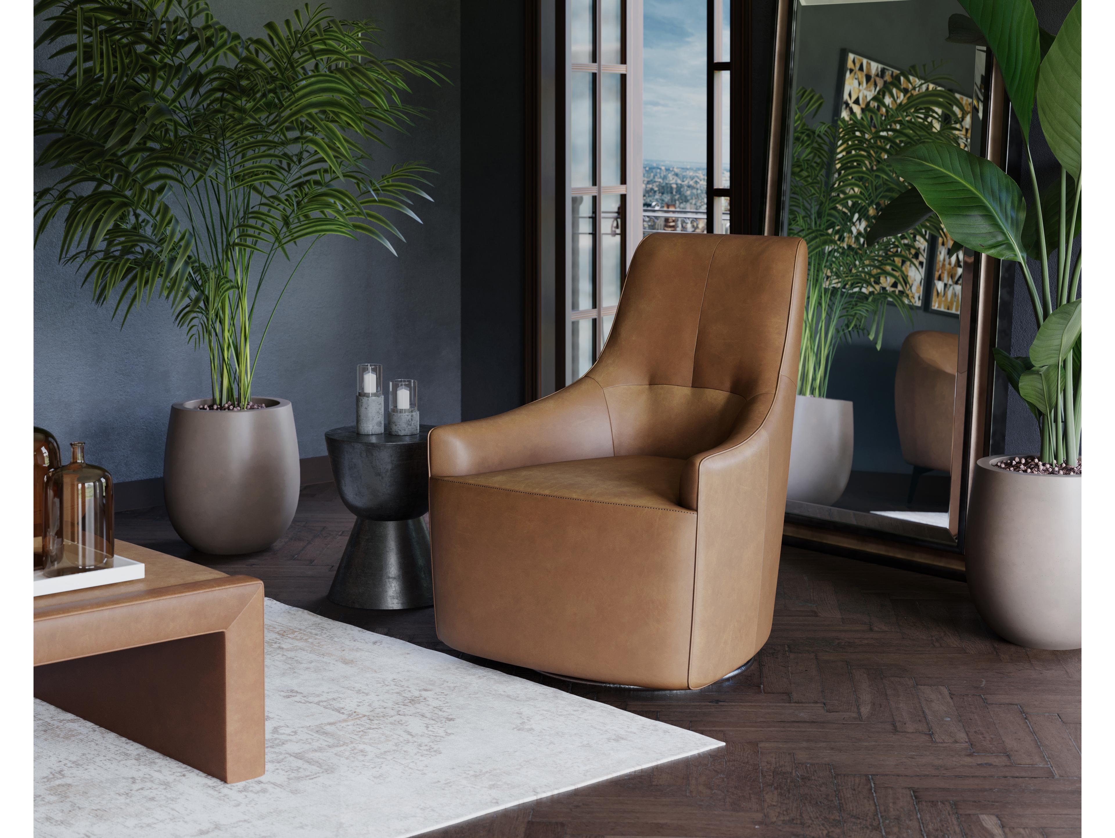 Sunpan Carmine Swivel Brown Leather Accent Chair