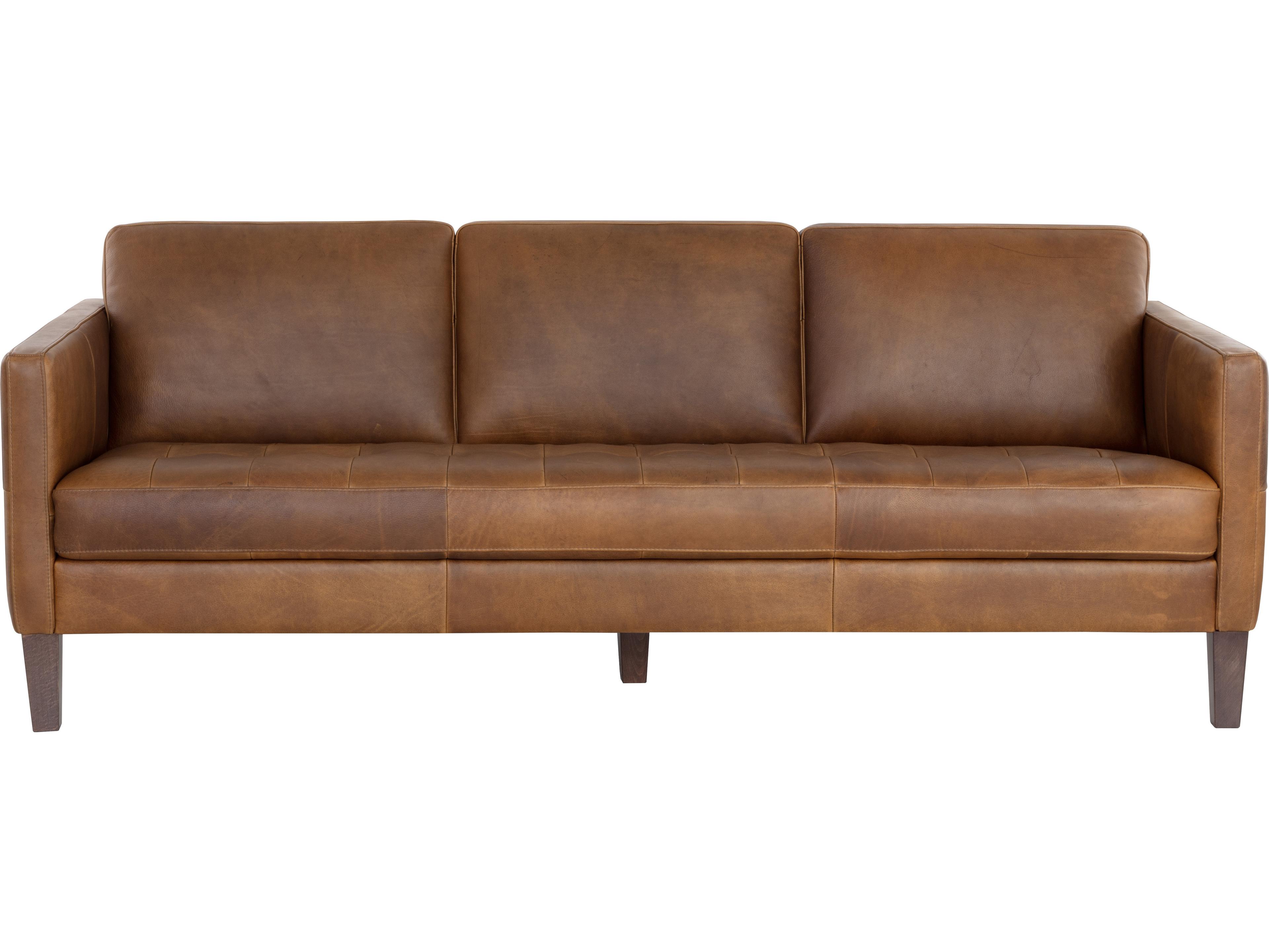 Sunpan Karmelo Cognac Leather Brown Upholstered Sofa