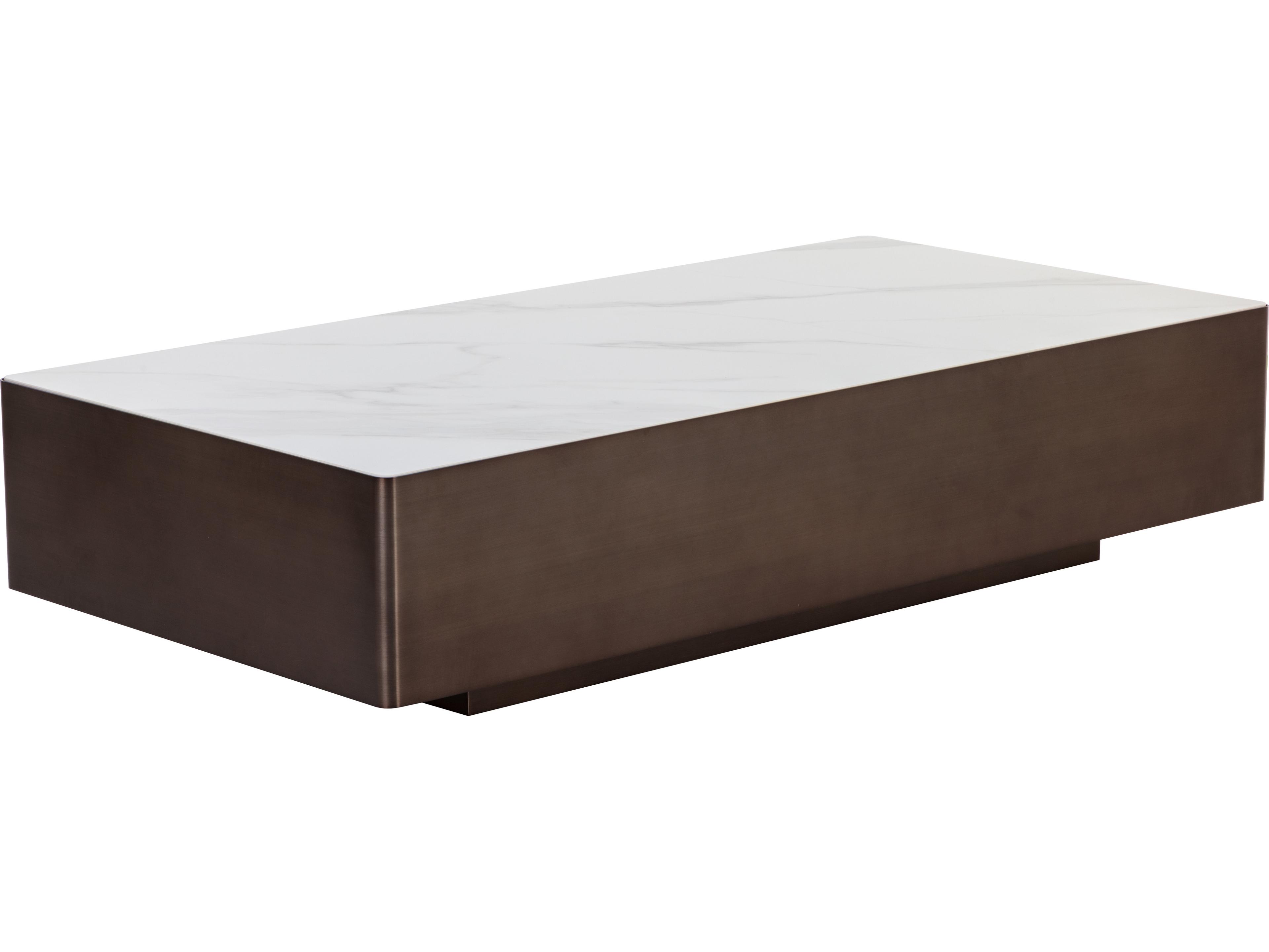 Sunpan Lenay Rectangular Ceramic White Dark Bronze Coffee Table