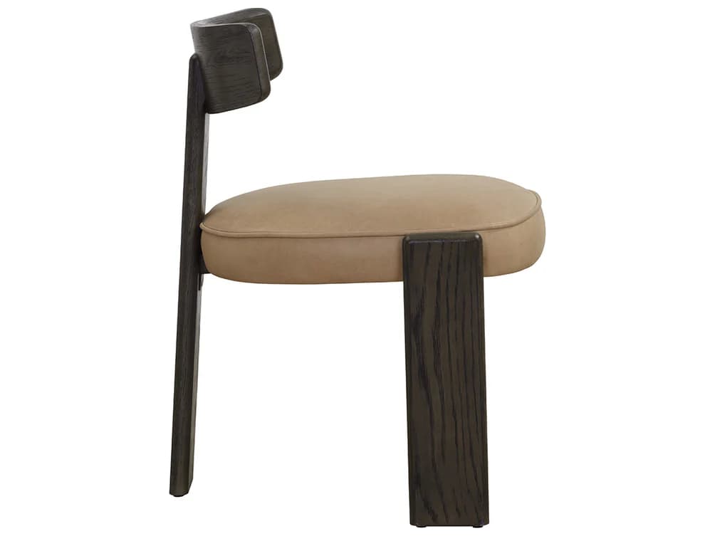 Sunpan Horton Oak Wood Brown Leather Side Dining Chair