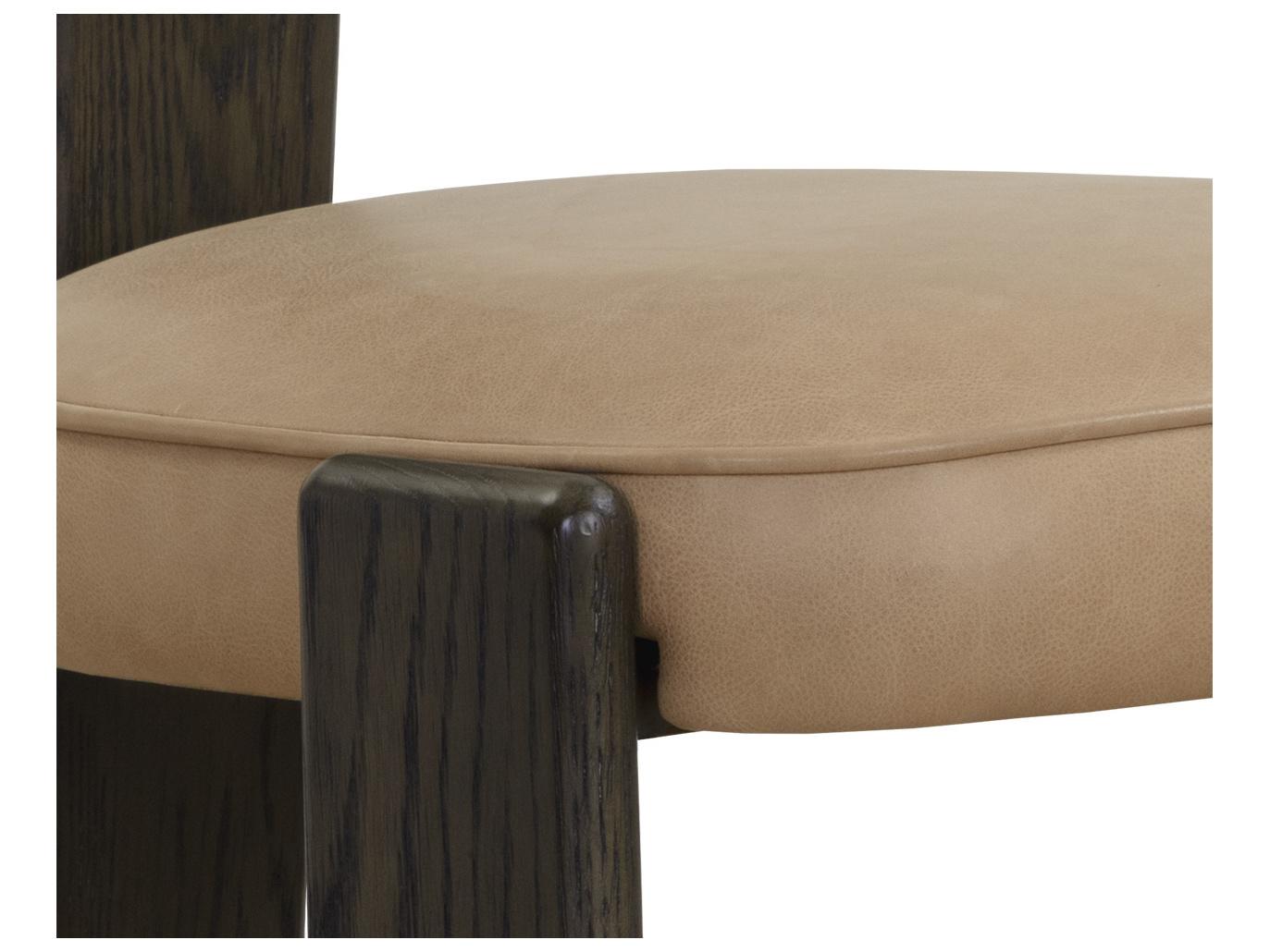 Sunpan Horton Oak Wood Brown Leather Side Dining Chair