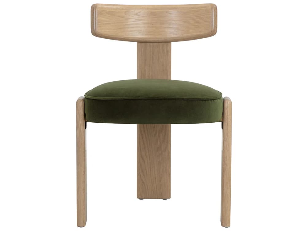 Sunpan Horton Oak Wood Green Upholstered Side Dining Chair