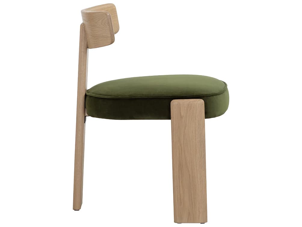 Sunpan Horton Oak Wood Green Upholstered Side Dining Chair