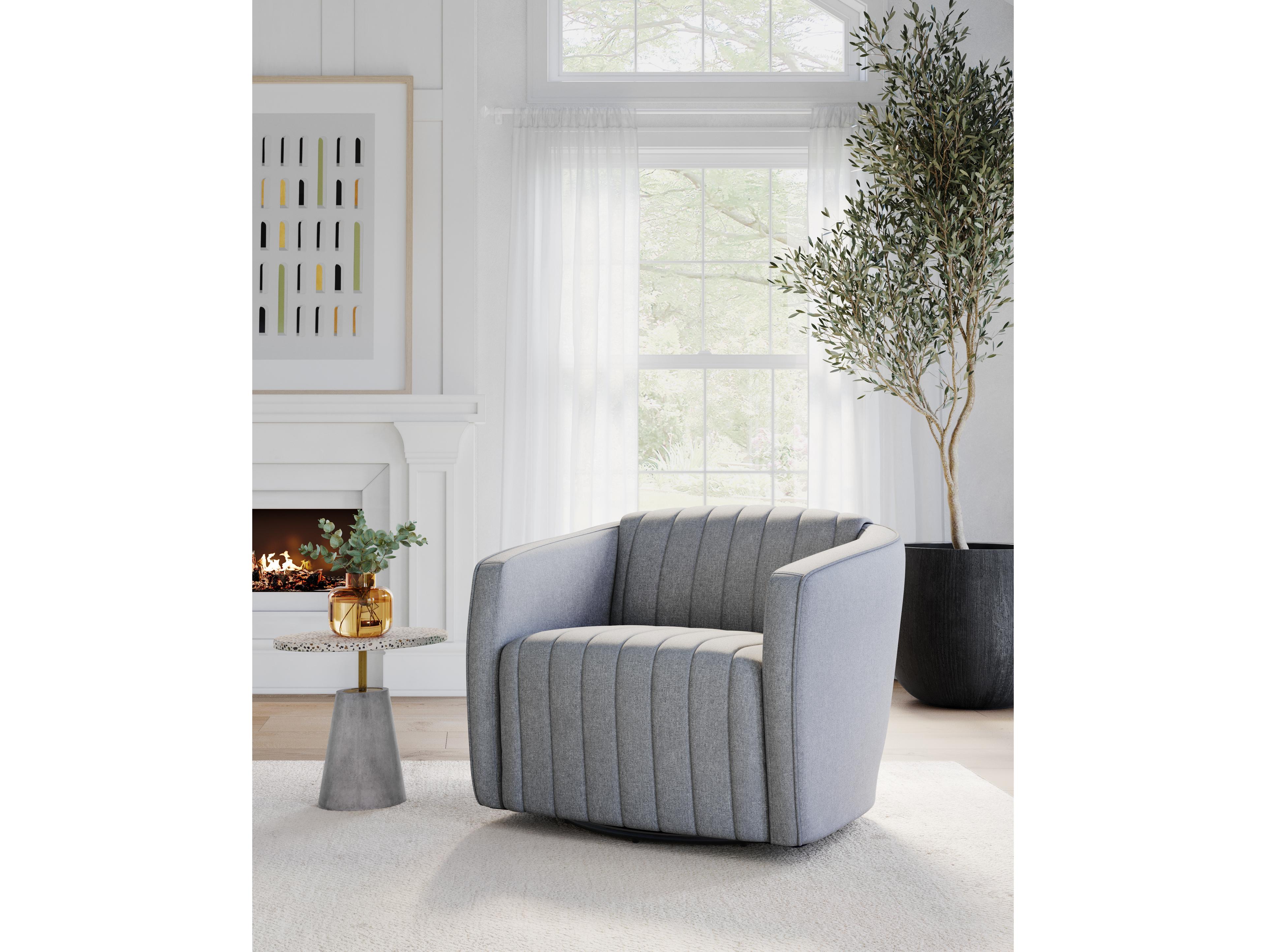 Sunpan Garrison Swivel Gray Fabric Accent Chair
