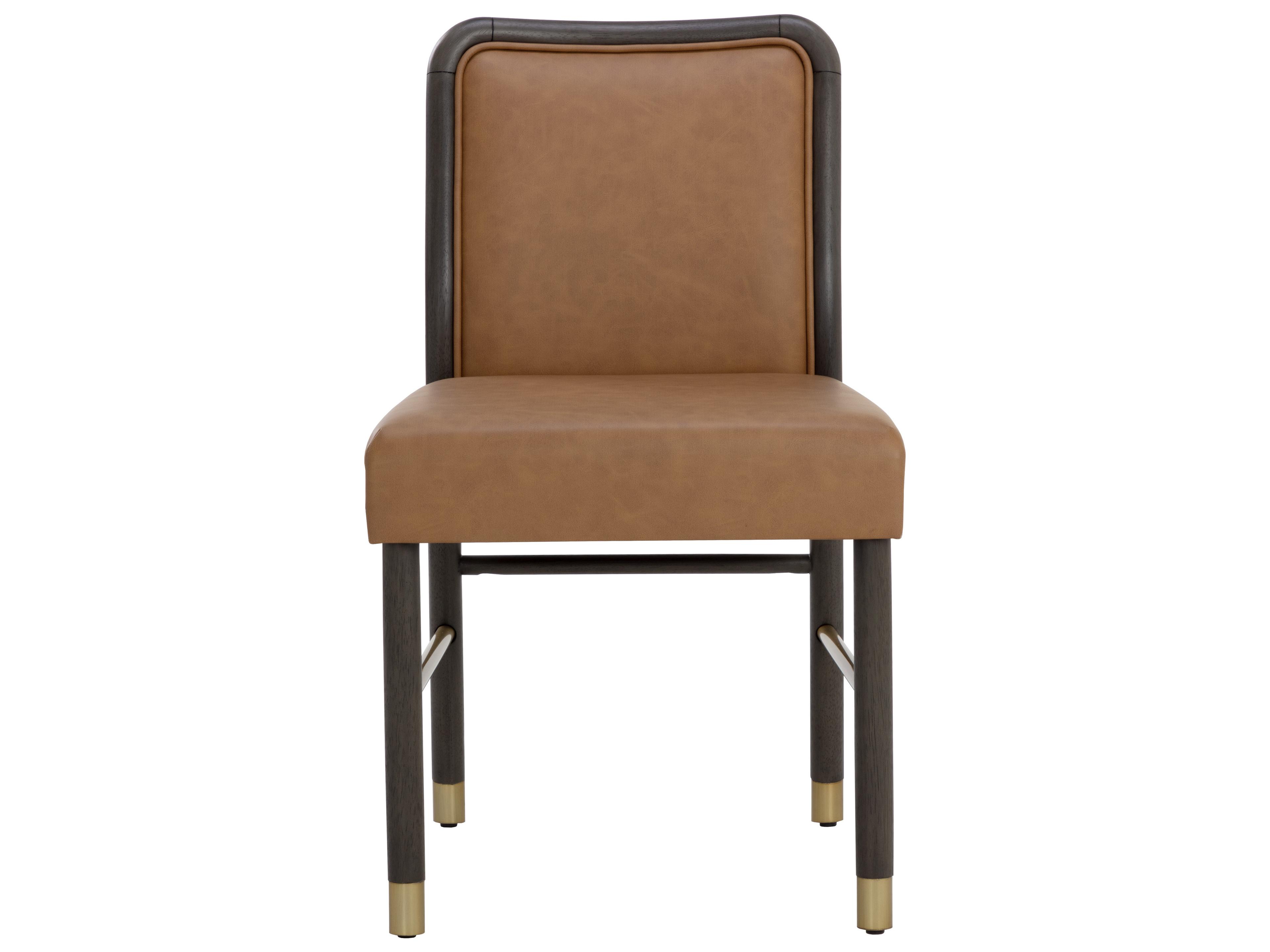Sunpan Jeno Rubberwood Brown Faux Leather Side Dining Chair