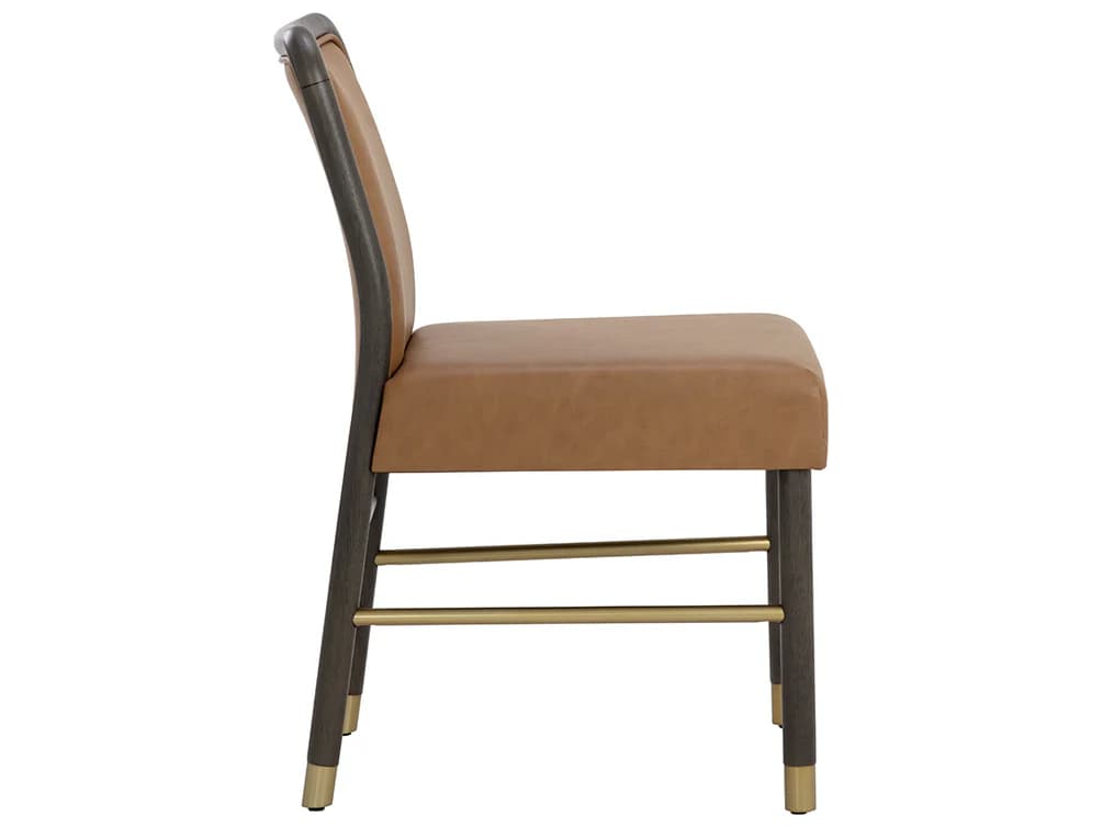 Sunpan Jeno Rubberwood Brown Faux Leather Side Dining Chair