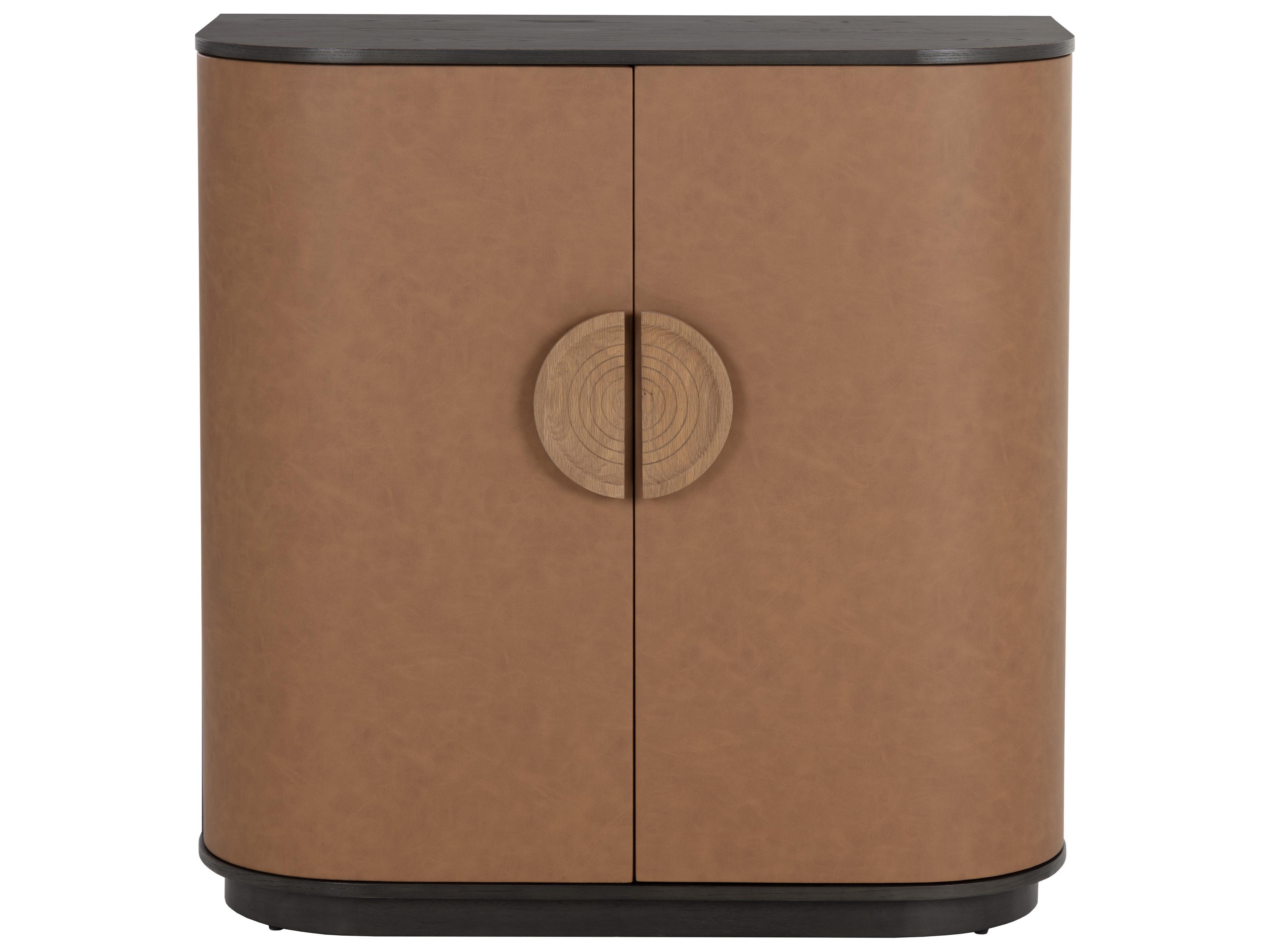 Sunpan Dresden Brown Oak Wood Smoke Grey Bar Cabinet