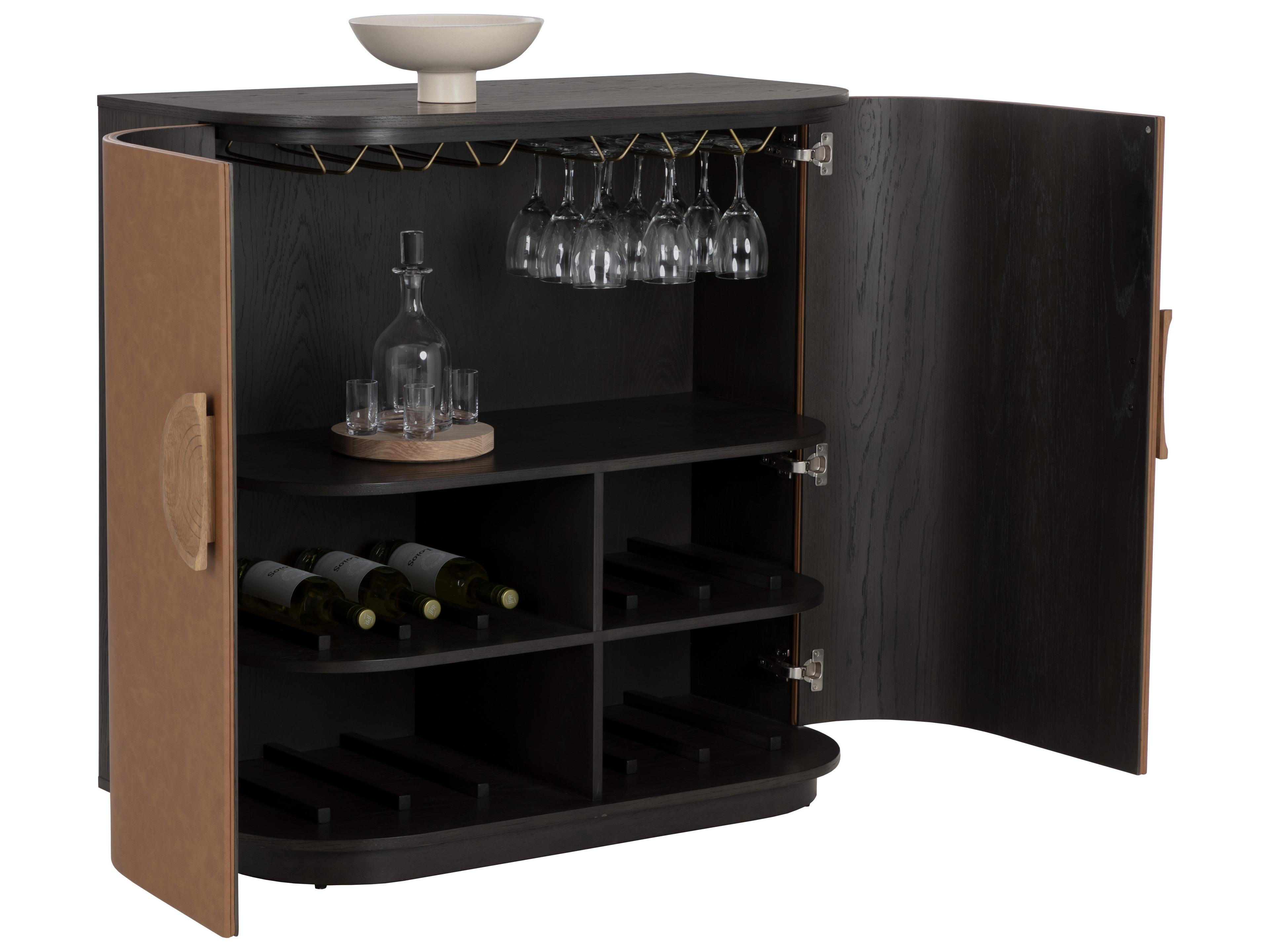 Sunpan Dresden Brown Oak Wood Smoke Grey Bar Cabinet