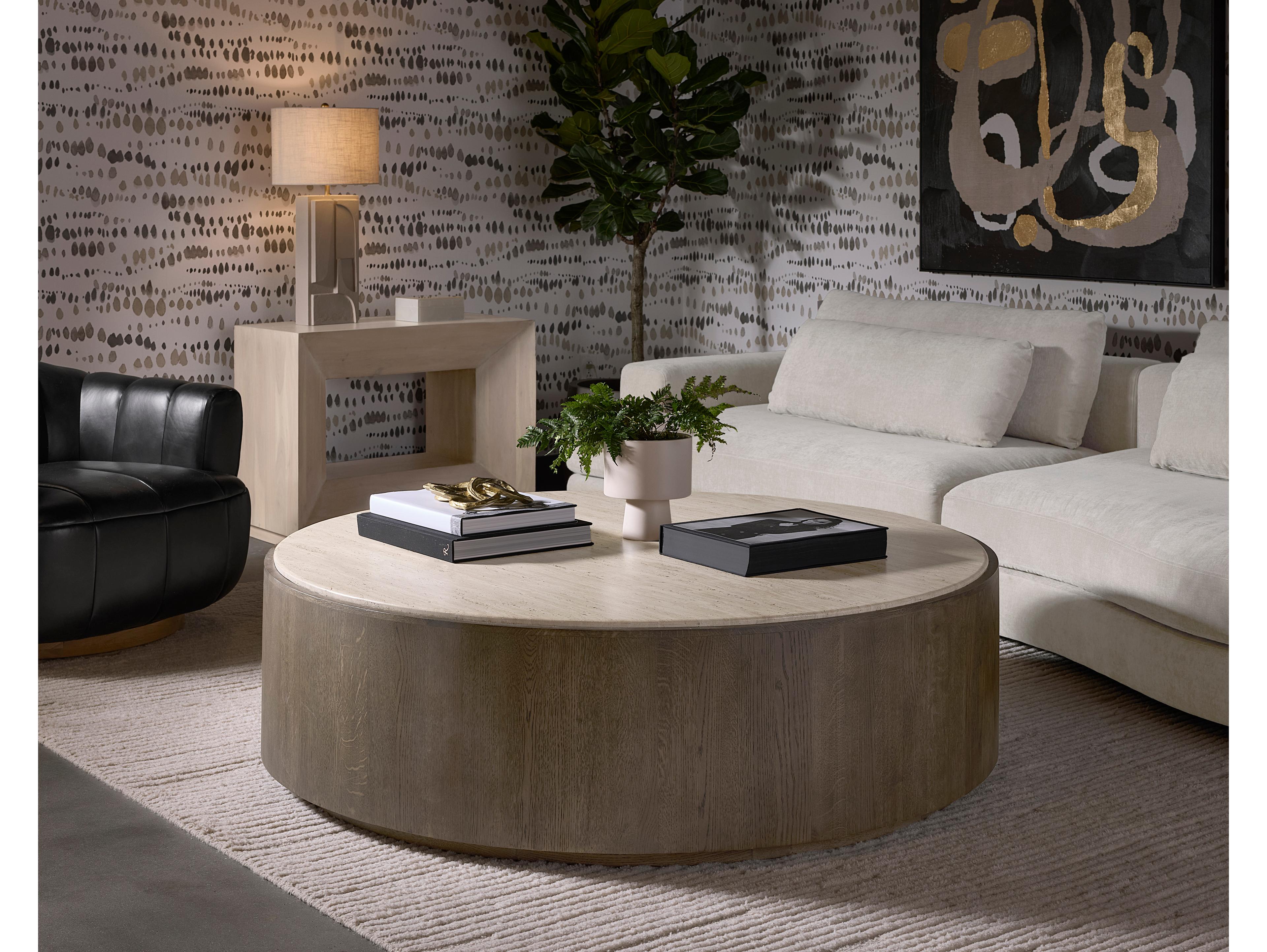 Sunpan Oberon Round Wood Natural Warm Oak Coffee Table