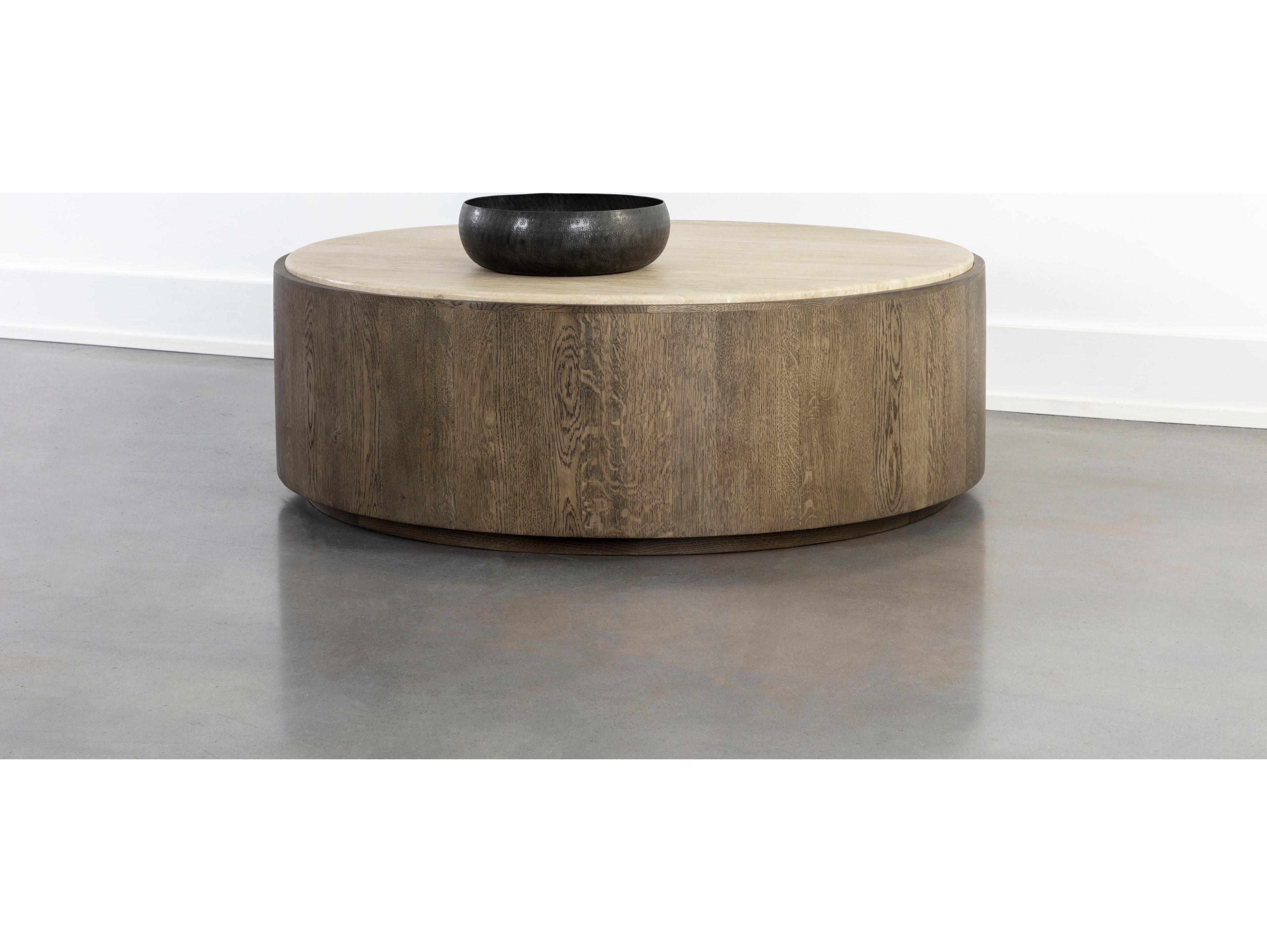 Sunpan Oberon Round Wood Natural Warm Oak Coffee Table