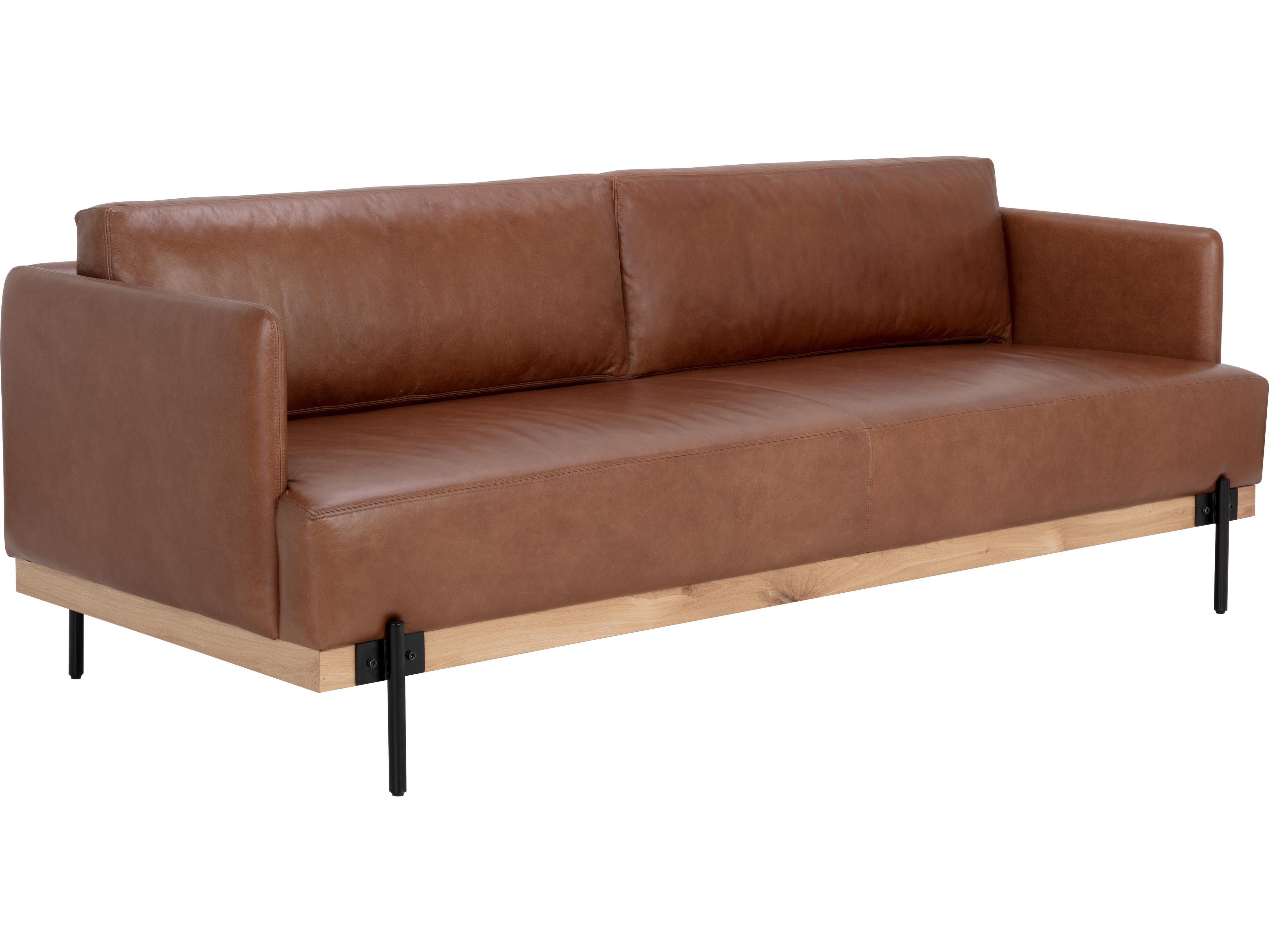 Sunpan Saul Shalimar Tobacco Leather Brown Upholstered Sofa