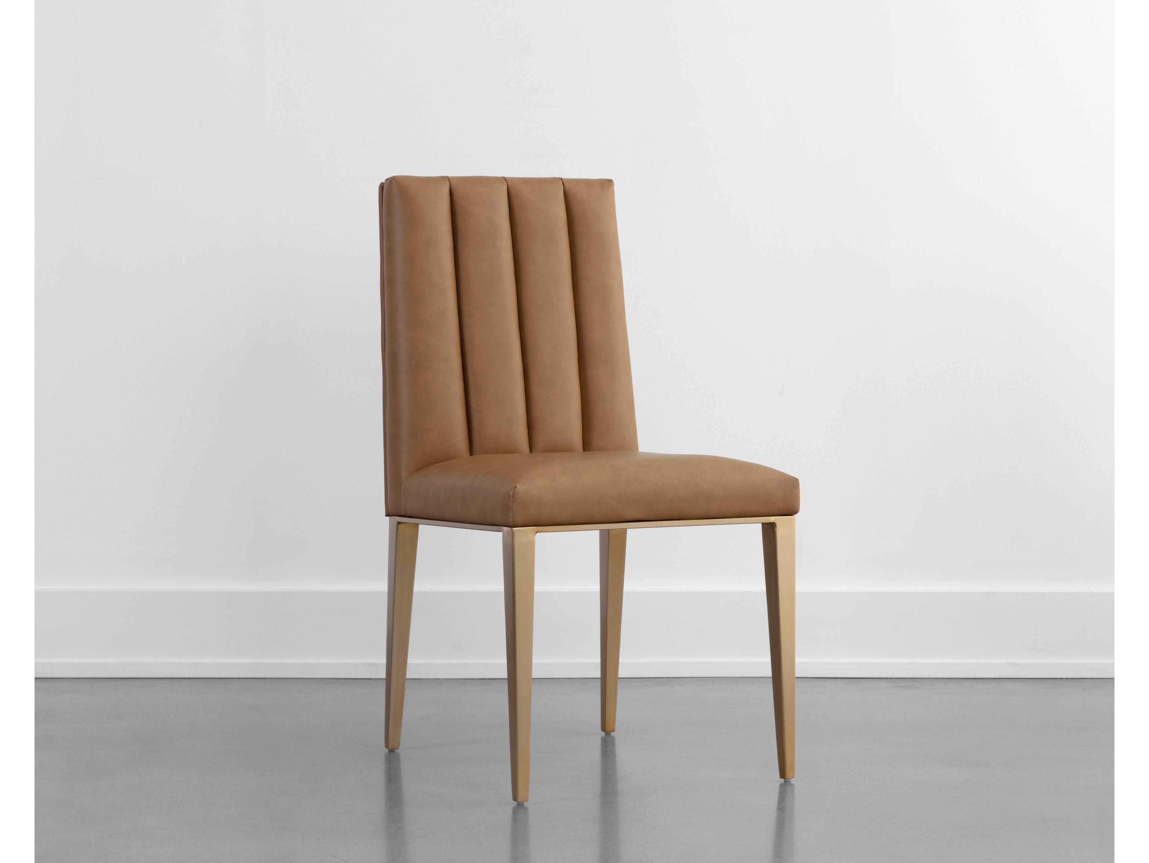 Sunpan Wilbur Brass Faux Leather Side Dining Chair