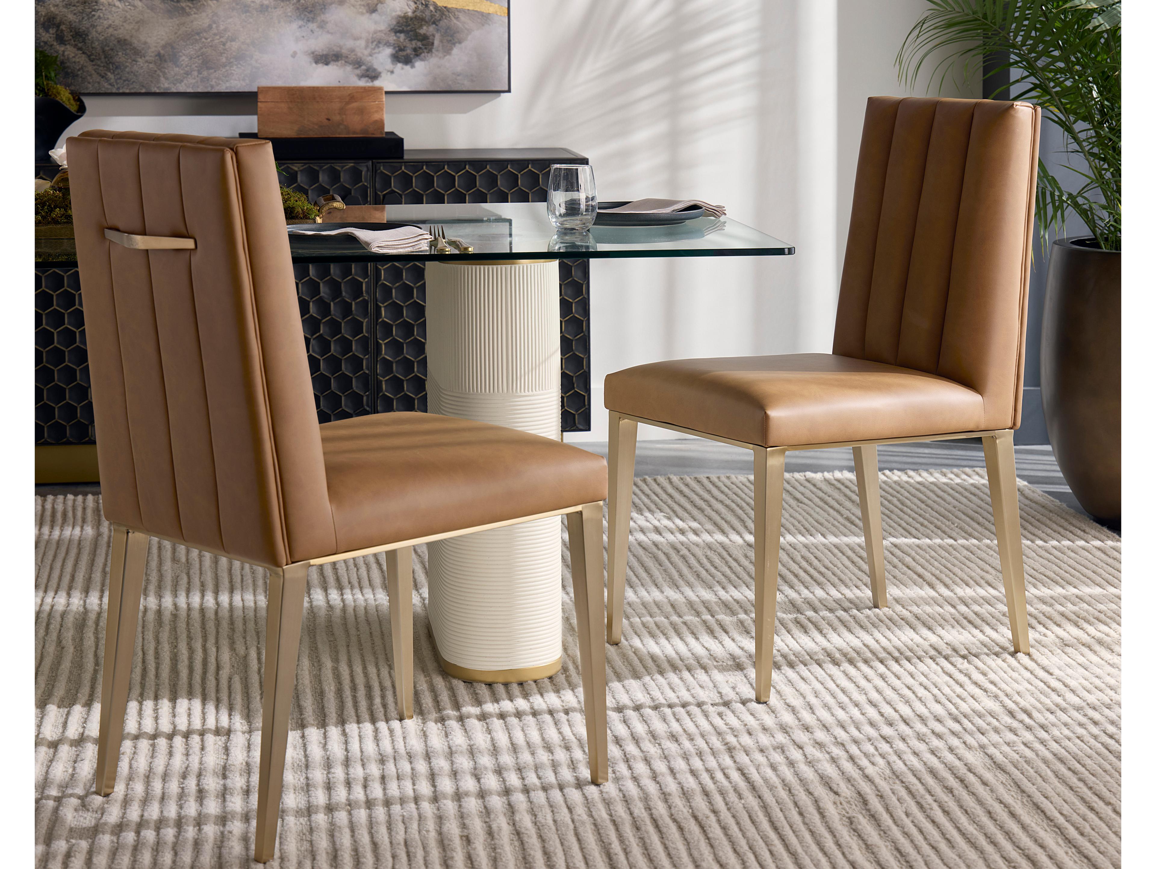 Sunpan Wilbur Brass Faux Leather Side Dining Chair