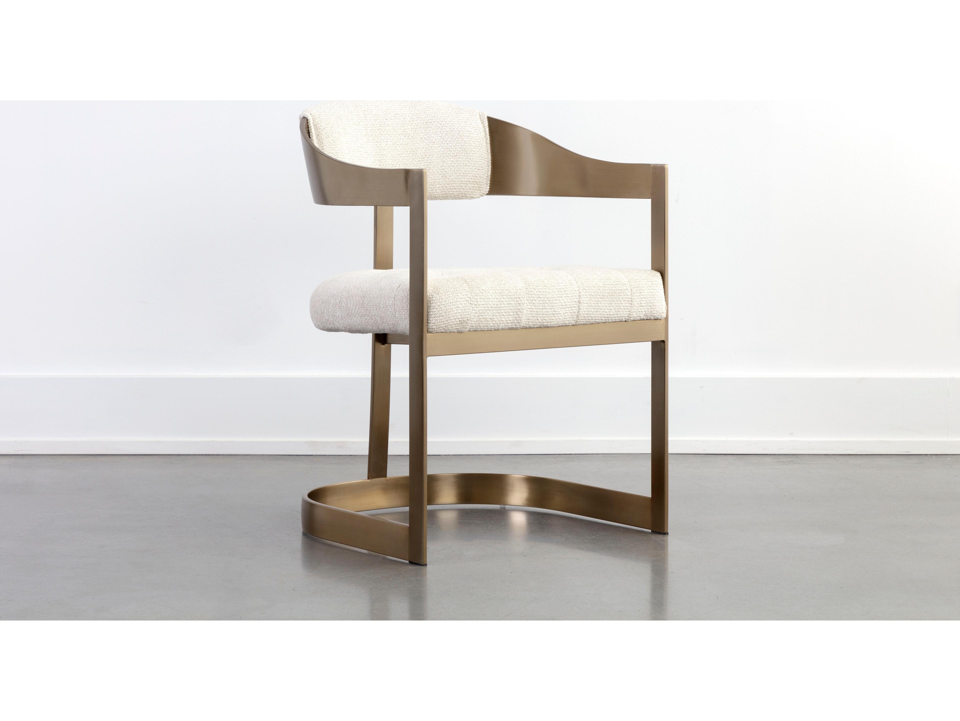 Sunpan Ikon Brass Upholstered Arm Dining Chair