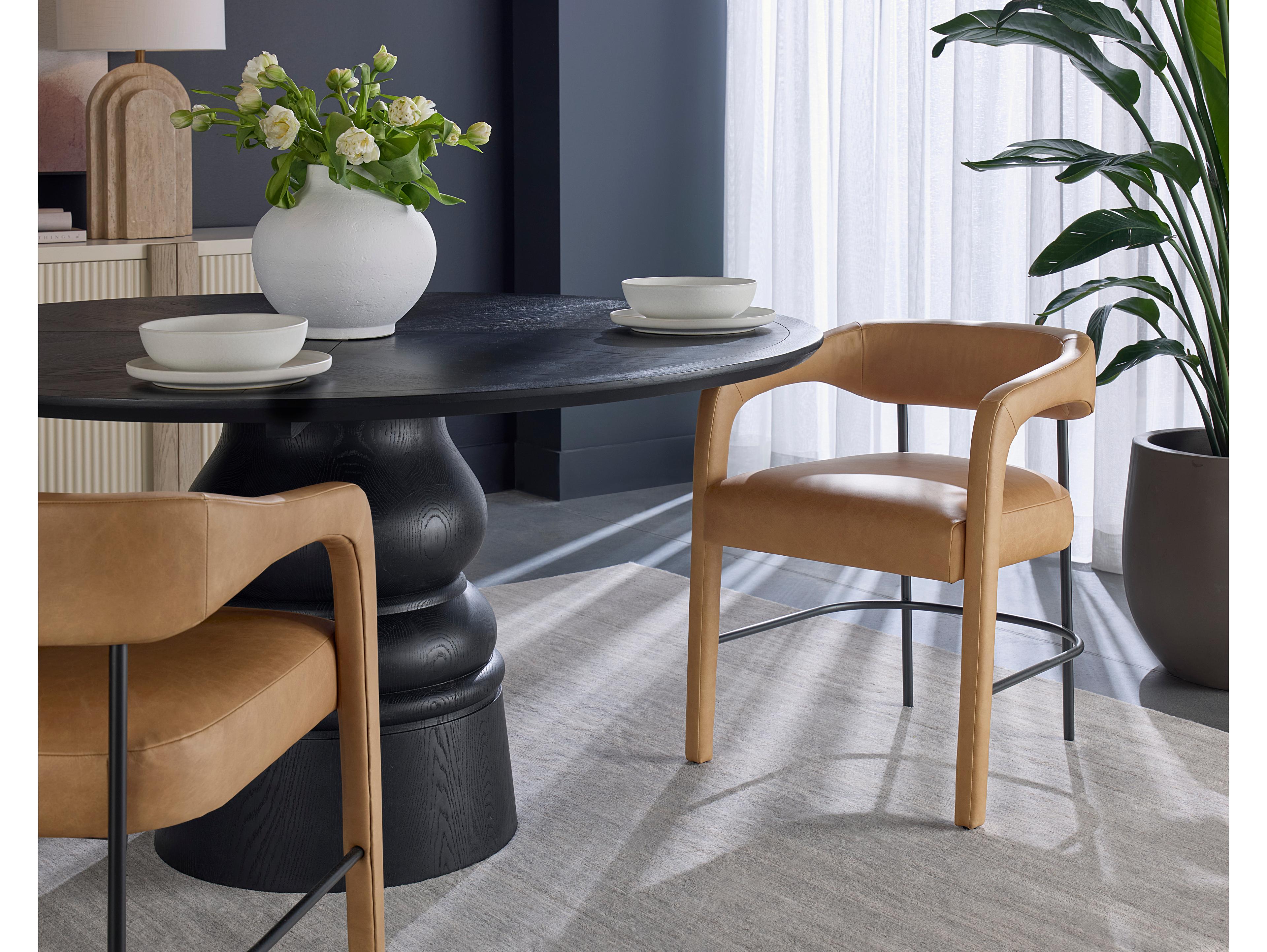 Sunpan Mavia Brown Leather Arm Dining Chair