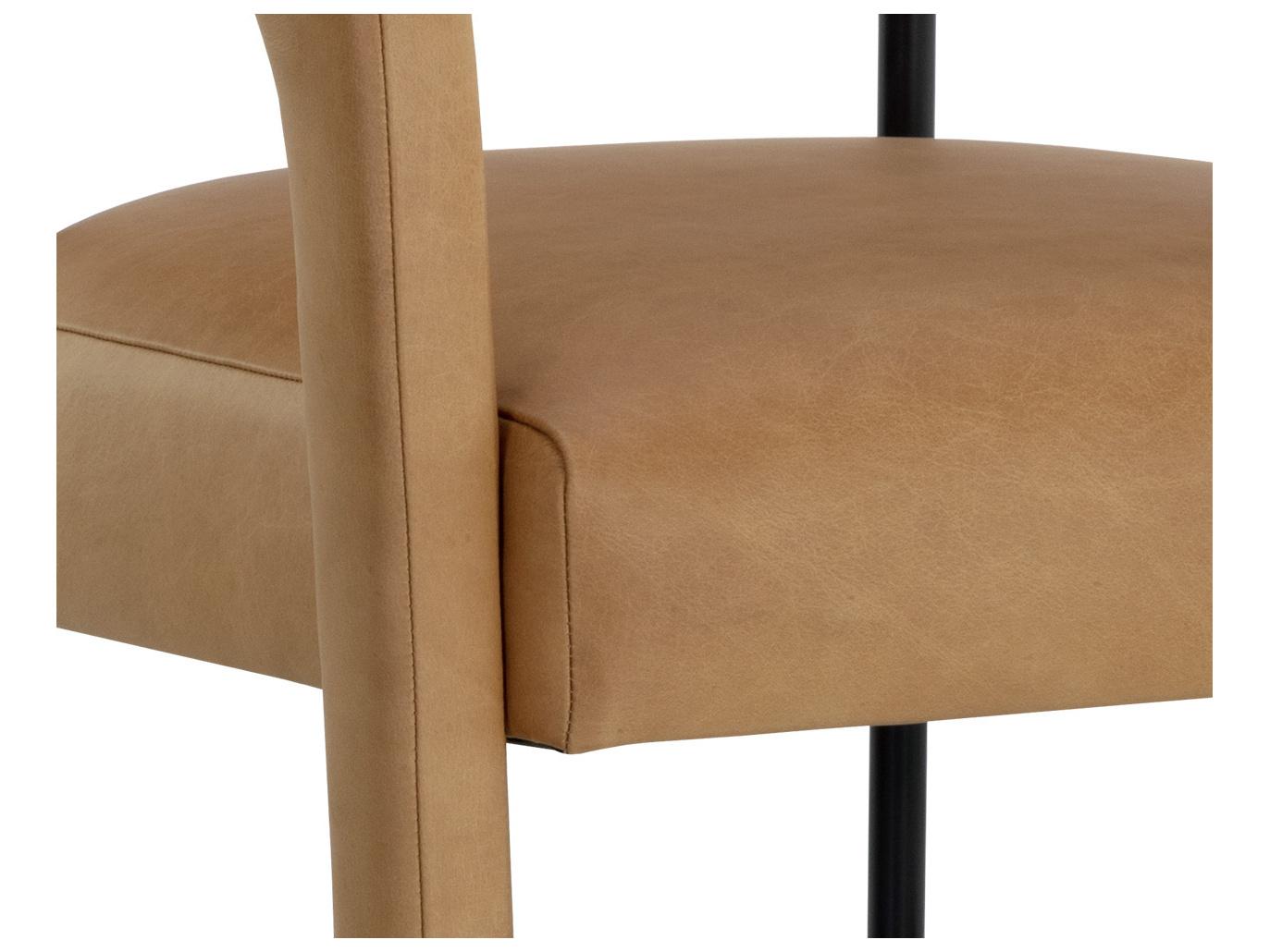 Sunpan Mavia Brown Leather Arm Dining Chair