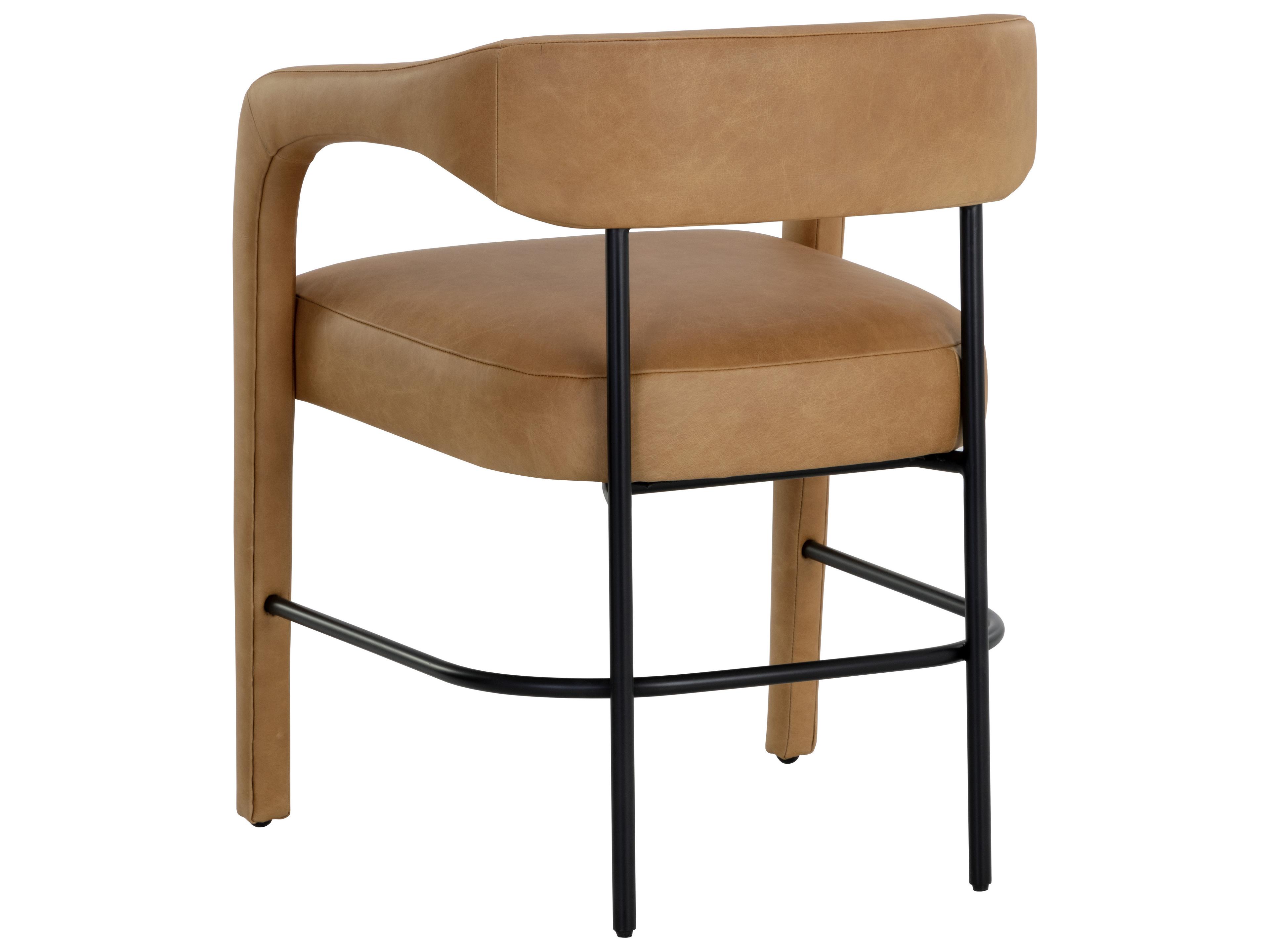 Sunpan Mavia Brown Leather Arm Dining Chair