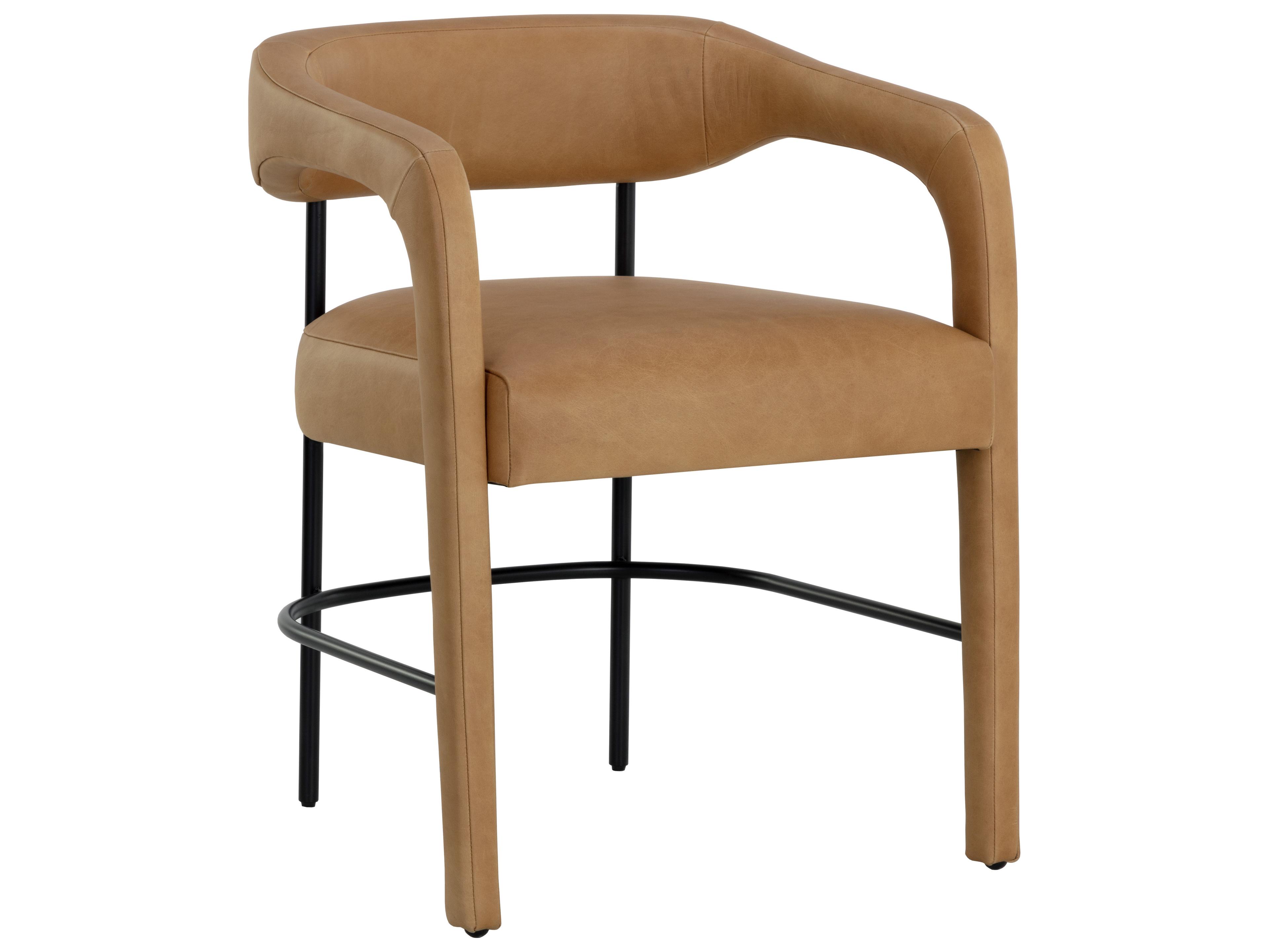 Sunpan Mavia Brown Leather Arm Dining Chair