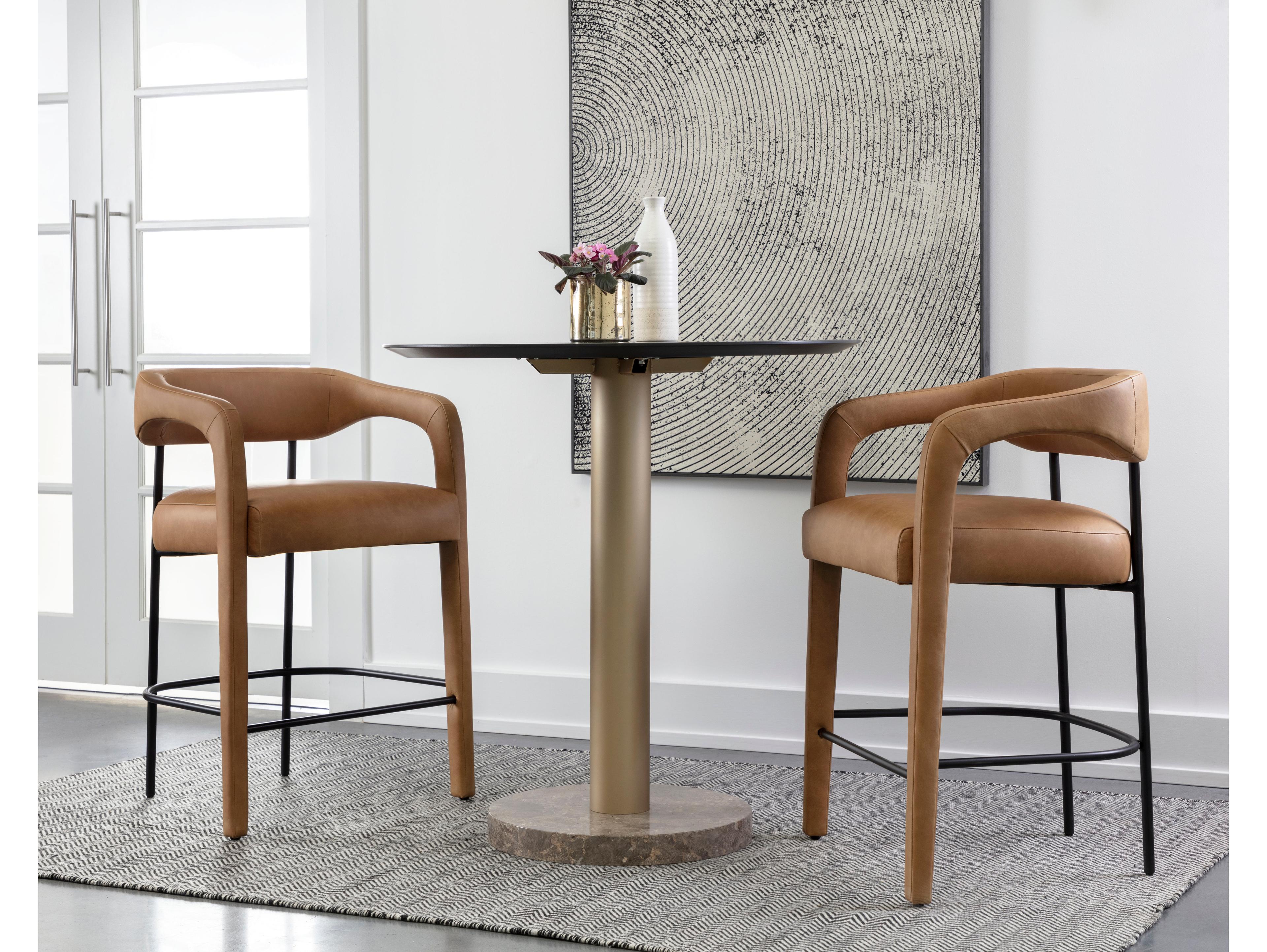 Sunpan Mavia Ludlow Sesame Leather Counter Stool