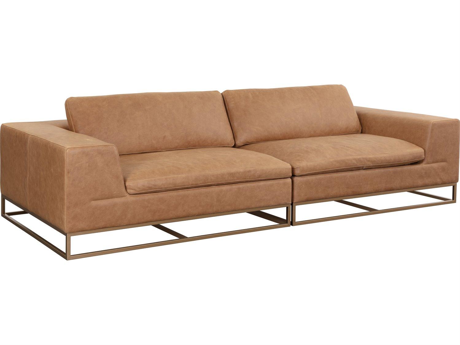 Sunpan Ira Camel Leather Brown Upholstered Sofa