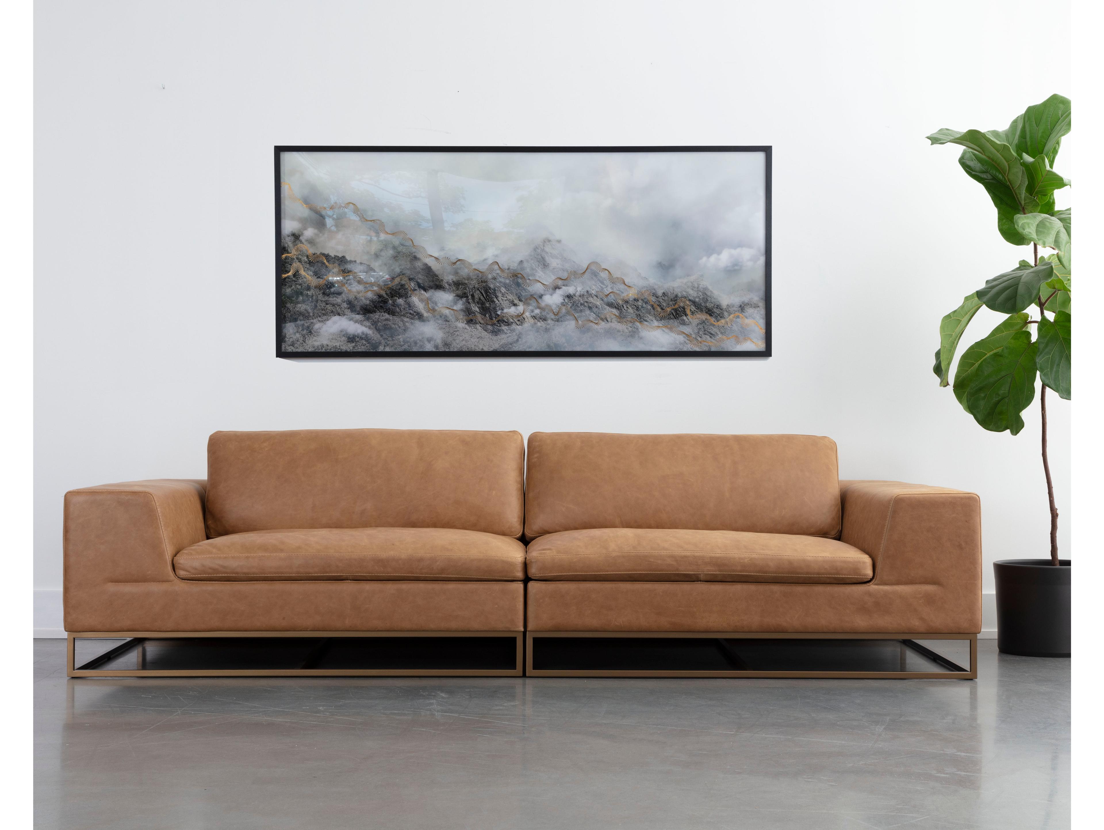 Sunpan Ira Camel Leather Brown Upholstered Sofa