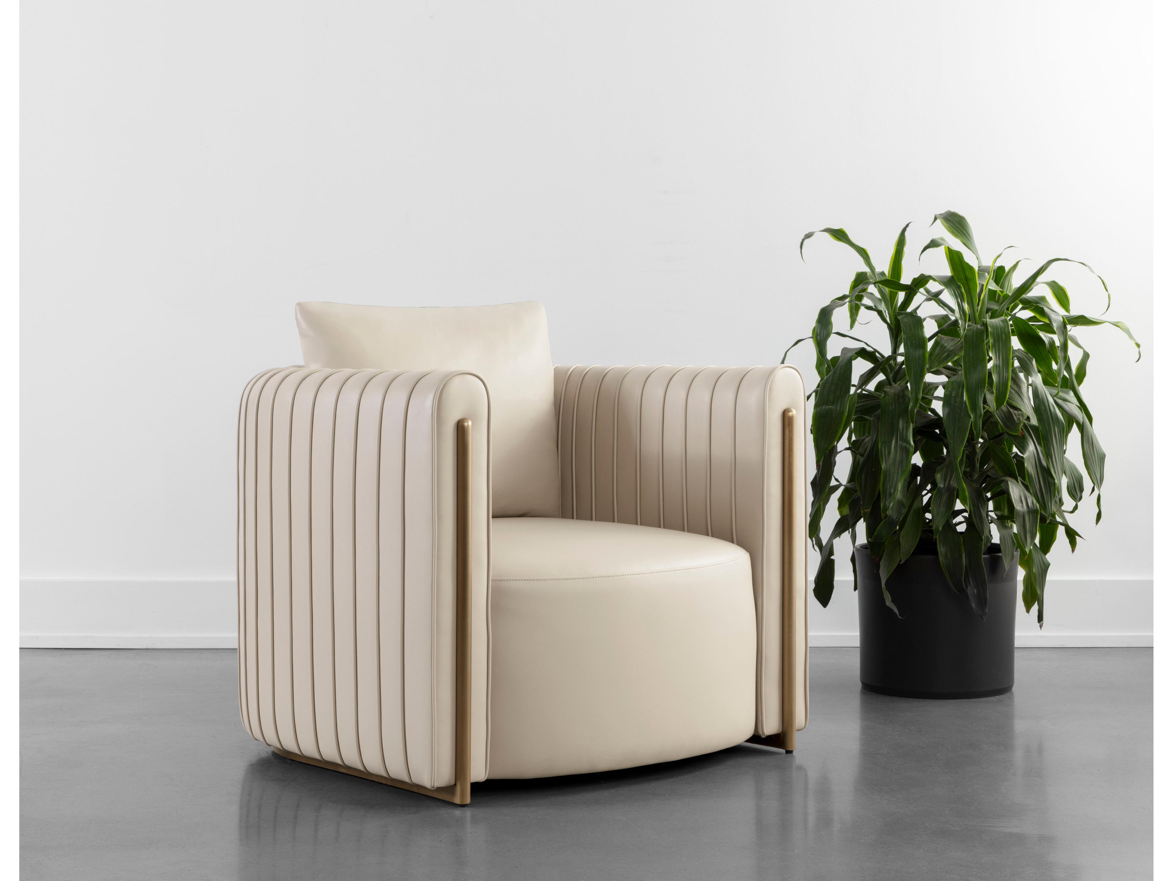 Sunpan Ikon Beige Faux Leather Accent Chair