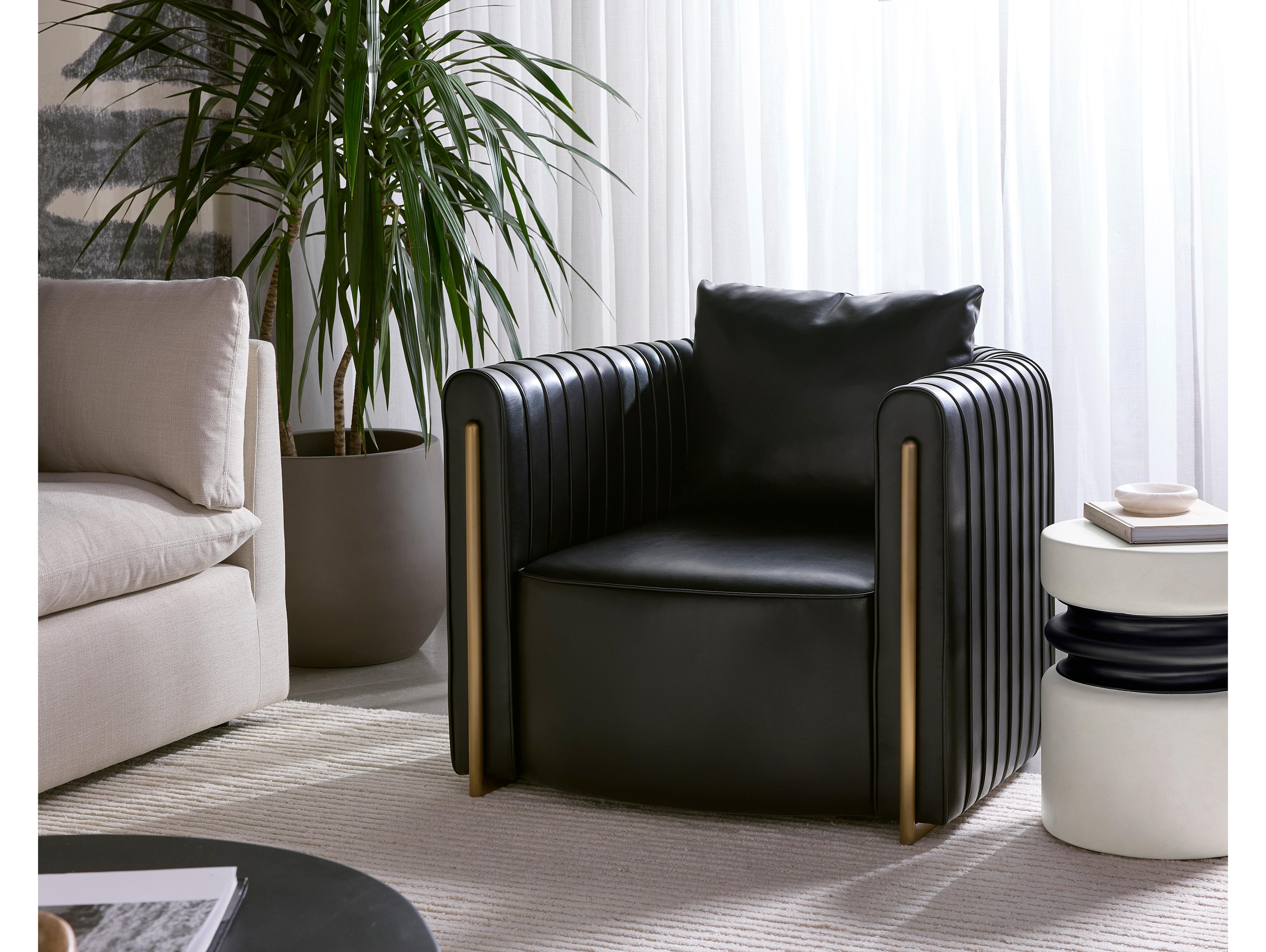 Sunpan Alix Black Leather Accent Chair