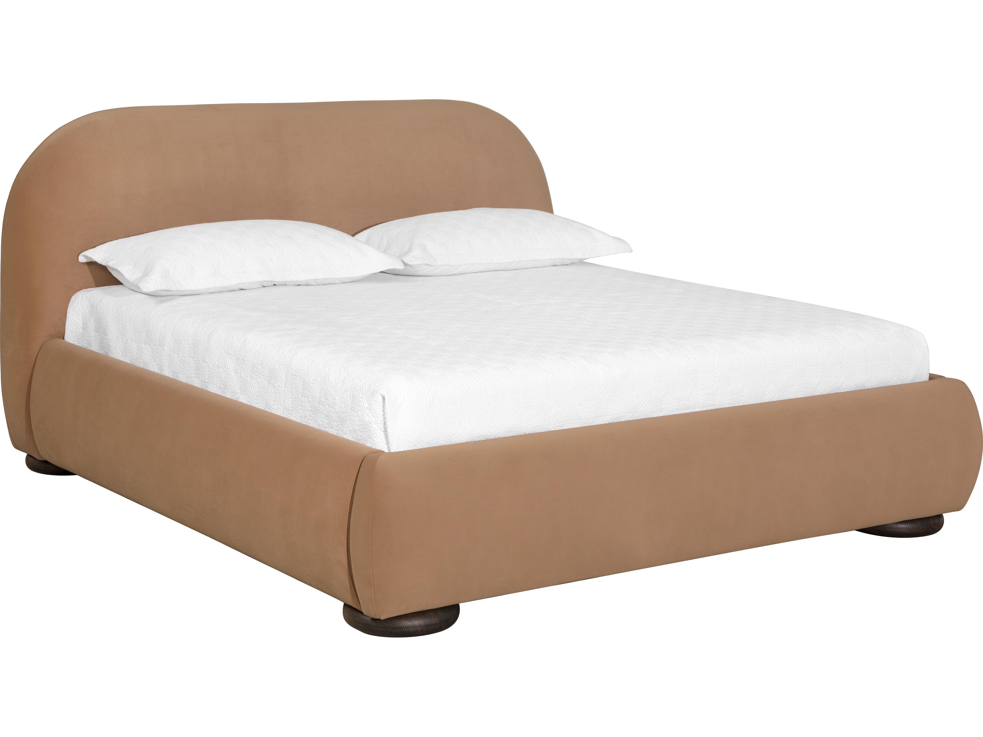 Sunpan Marin Brown Pine Wood Upholstered King Platform Bed