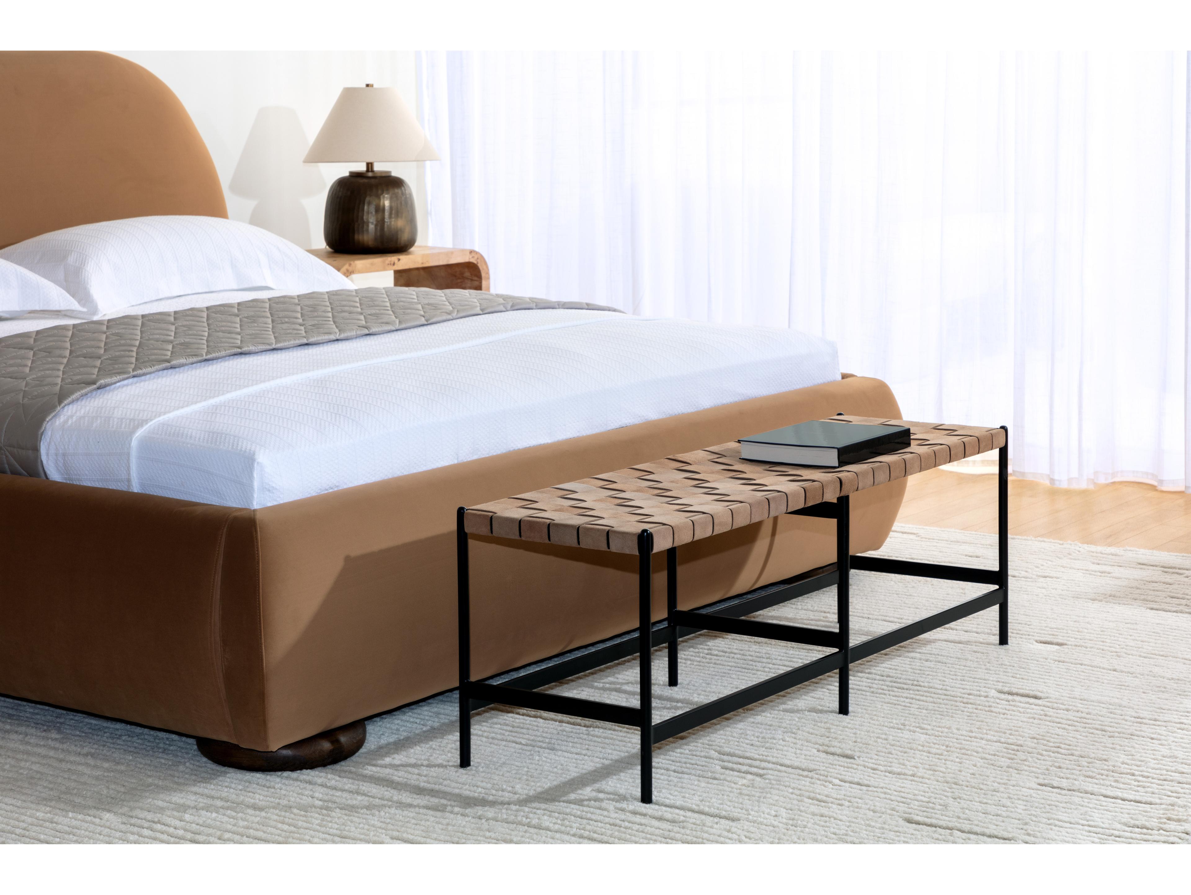 Sunpan Marin Brown Pine Wood Upholstered King Platform Bed