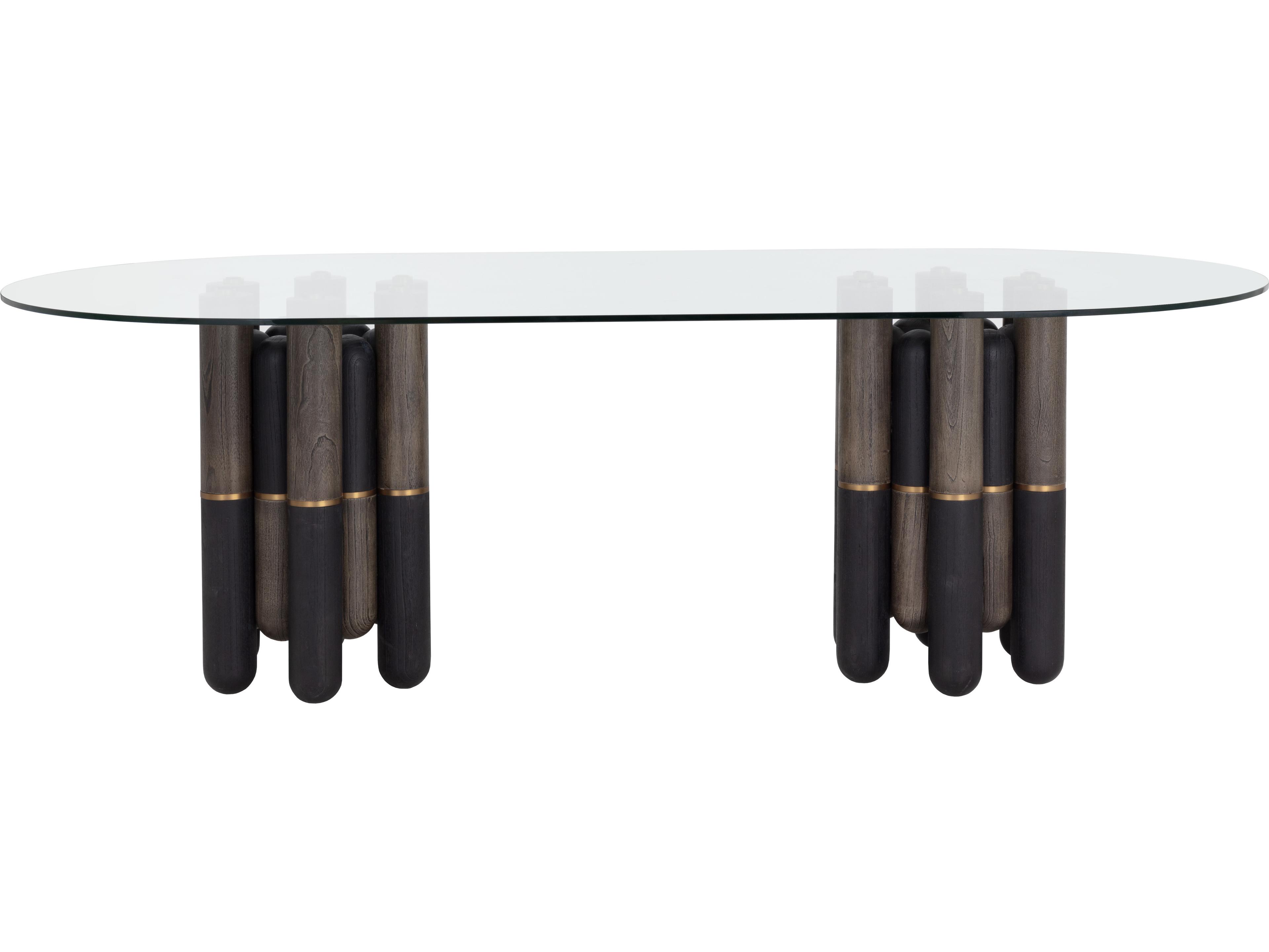 Sunpan Yanna Oval Glass Brown Dining Table