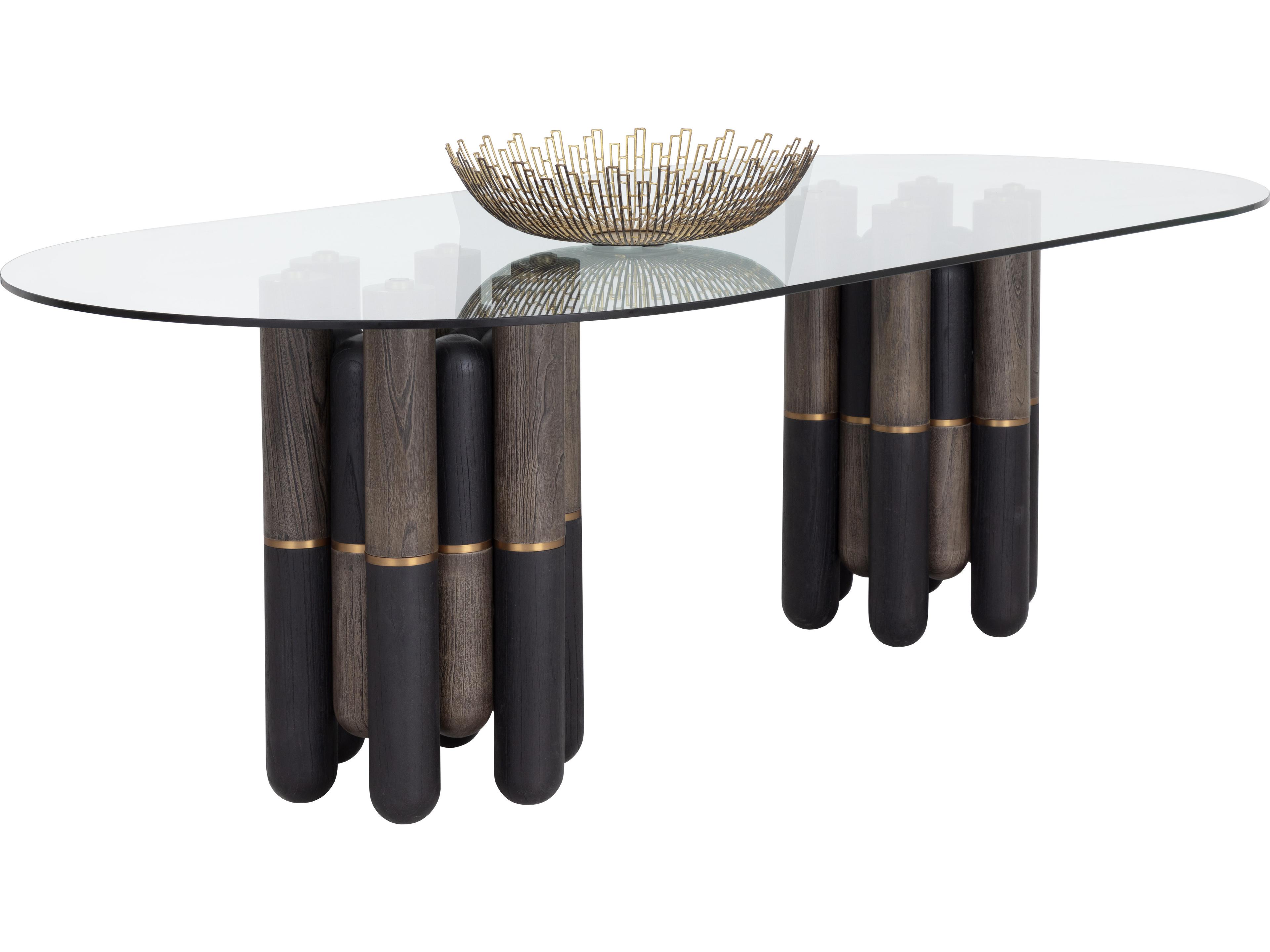 Sunpan Yanna Oval Glass Brown Dining Table