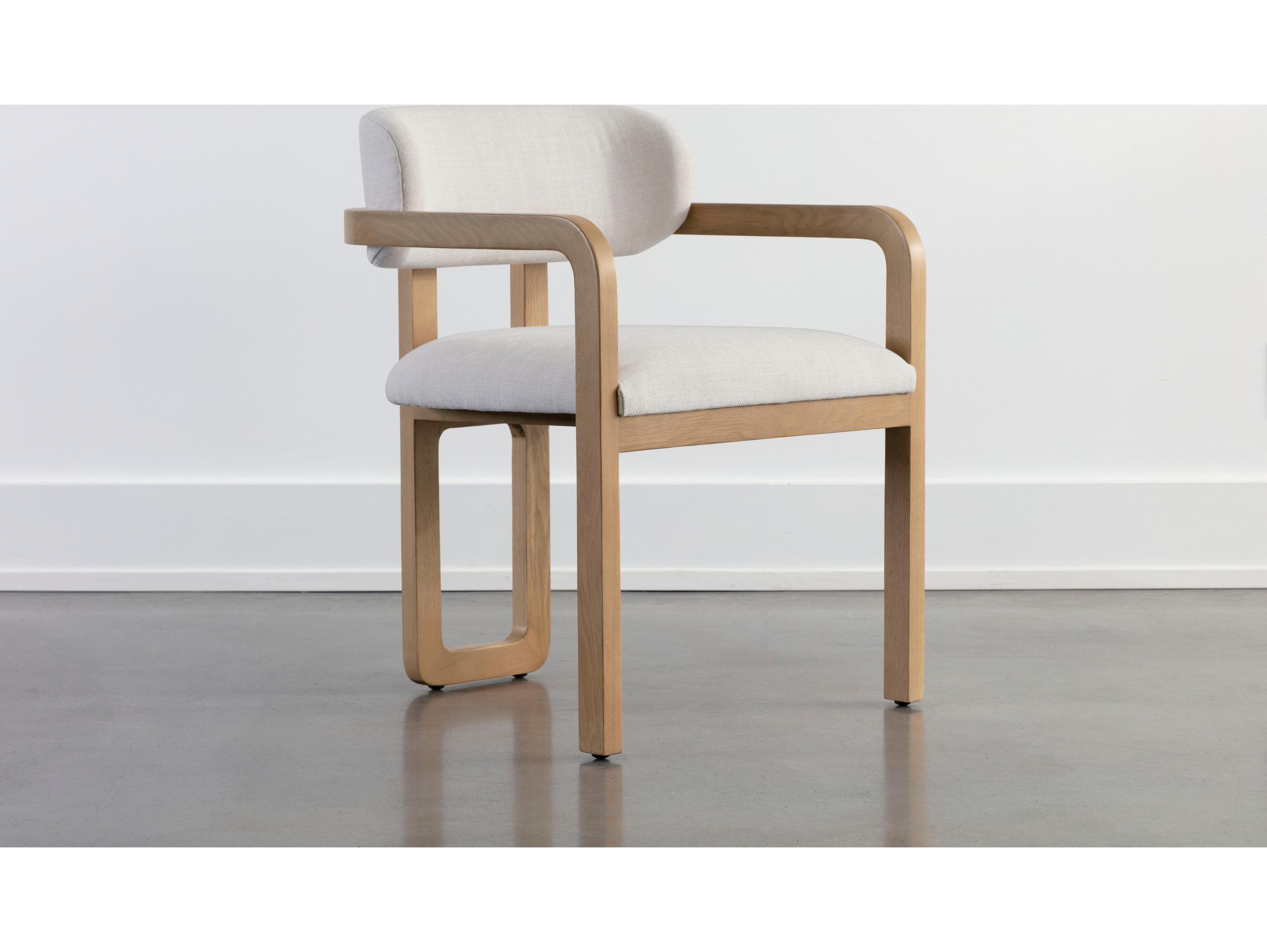 Sunpan Madrone Oak Wood Upholstered Arm Dining Chair