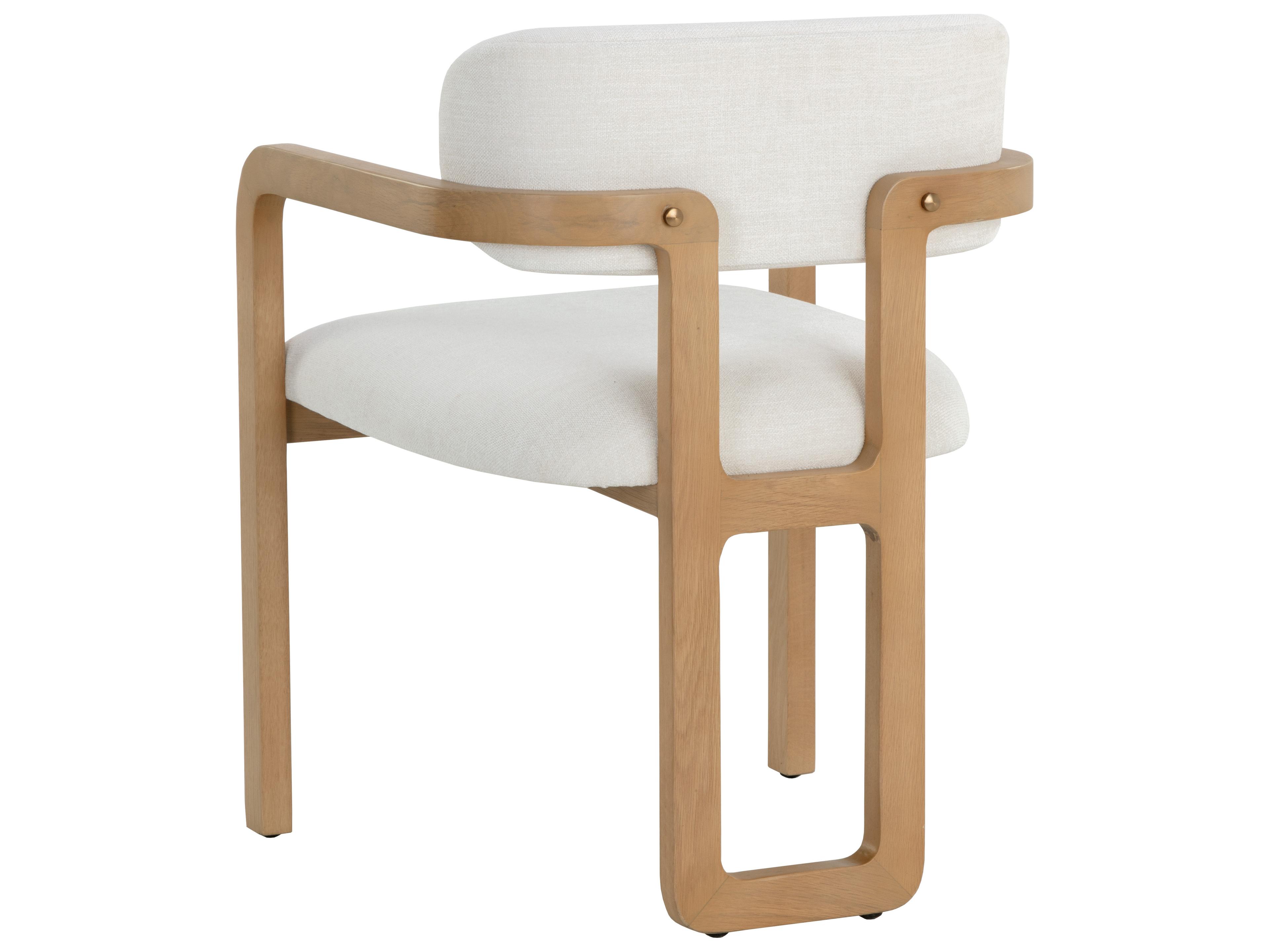 Sunpan Madrone Oak Wood Upholstered Arm Dining Chair