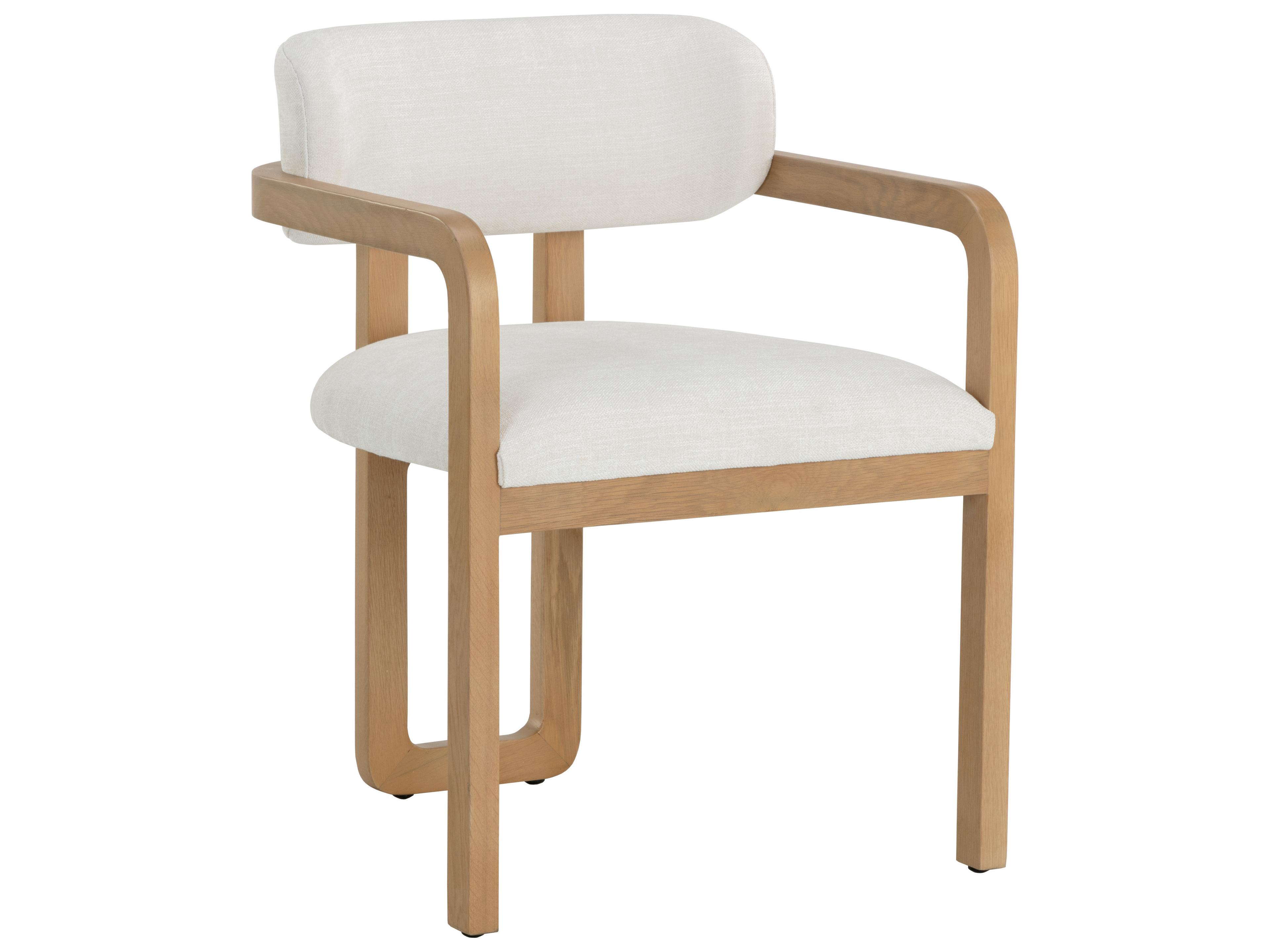 Sunpan Madrone Oak Wood Upholstered Arm Dining Chair