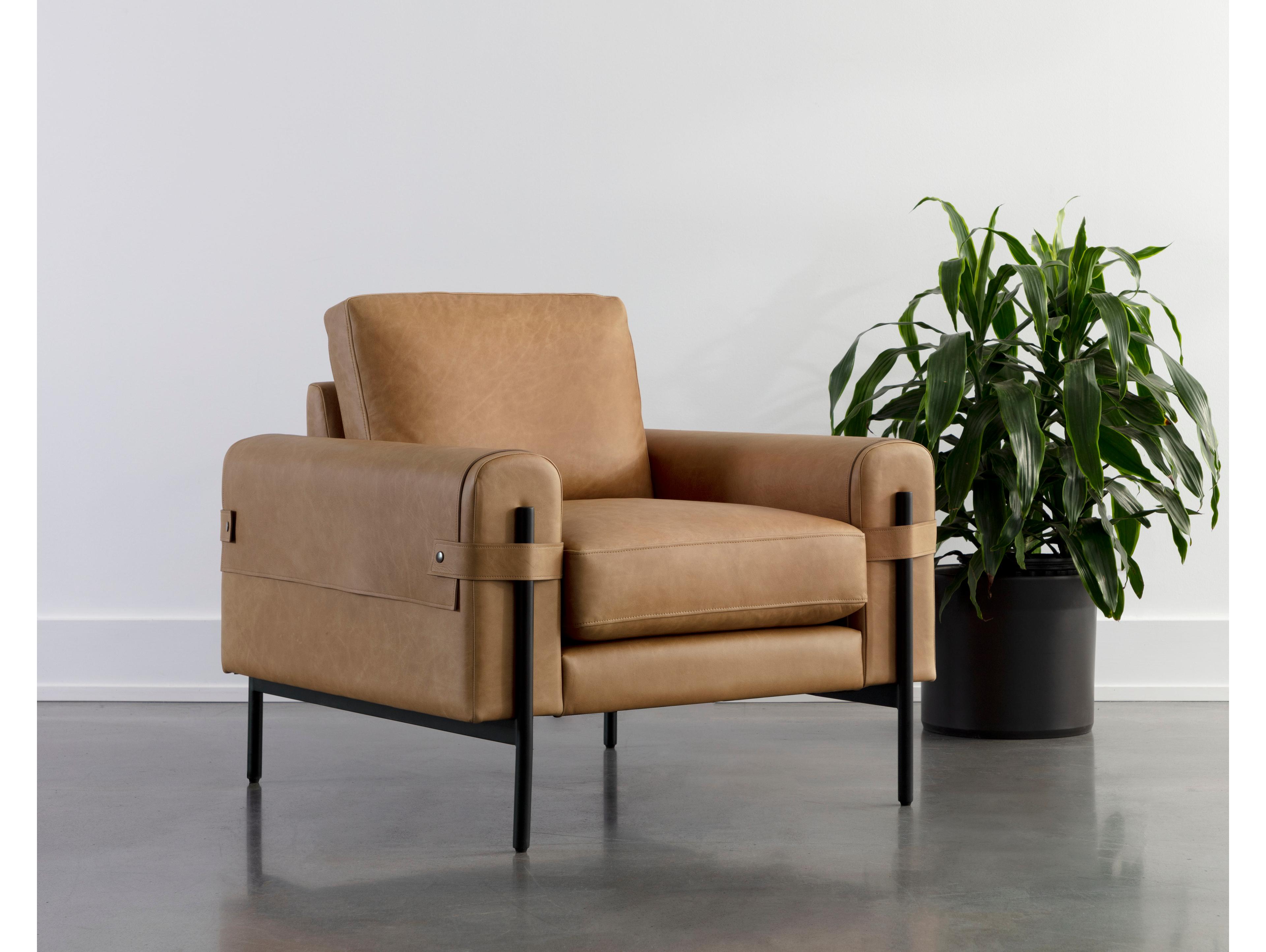 Sunpan Camus Brown Leather Accent Chair