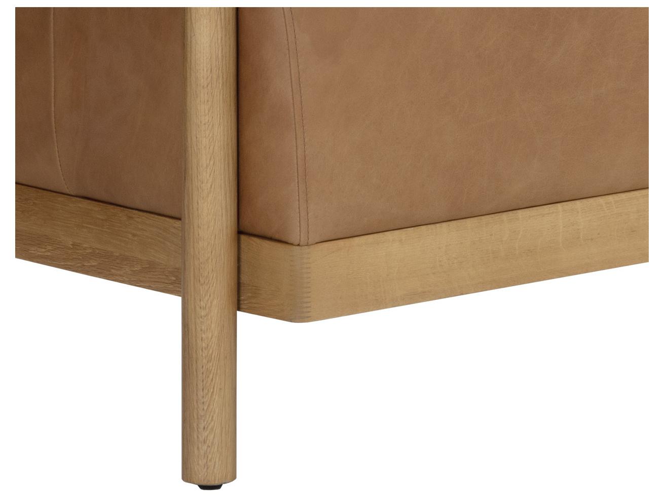 Sunpan Bromley Rustic Oak Ludlow Sesame Leather Brown Upholstered Sofa