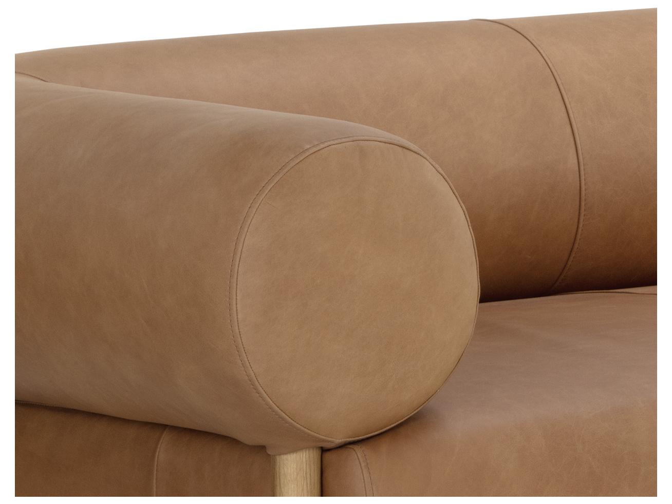 Sunpan Bromley Rustic Oak Ludlow Sesame Leather Brown Upholstered Sofa