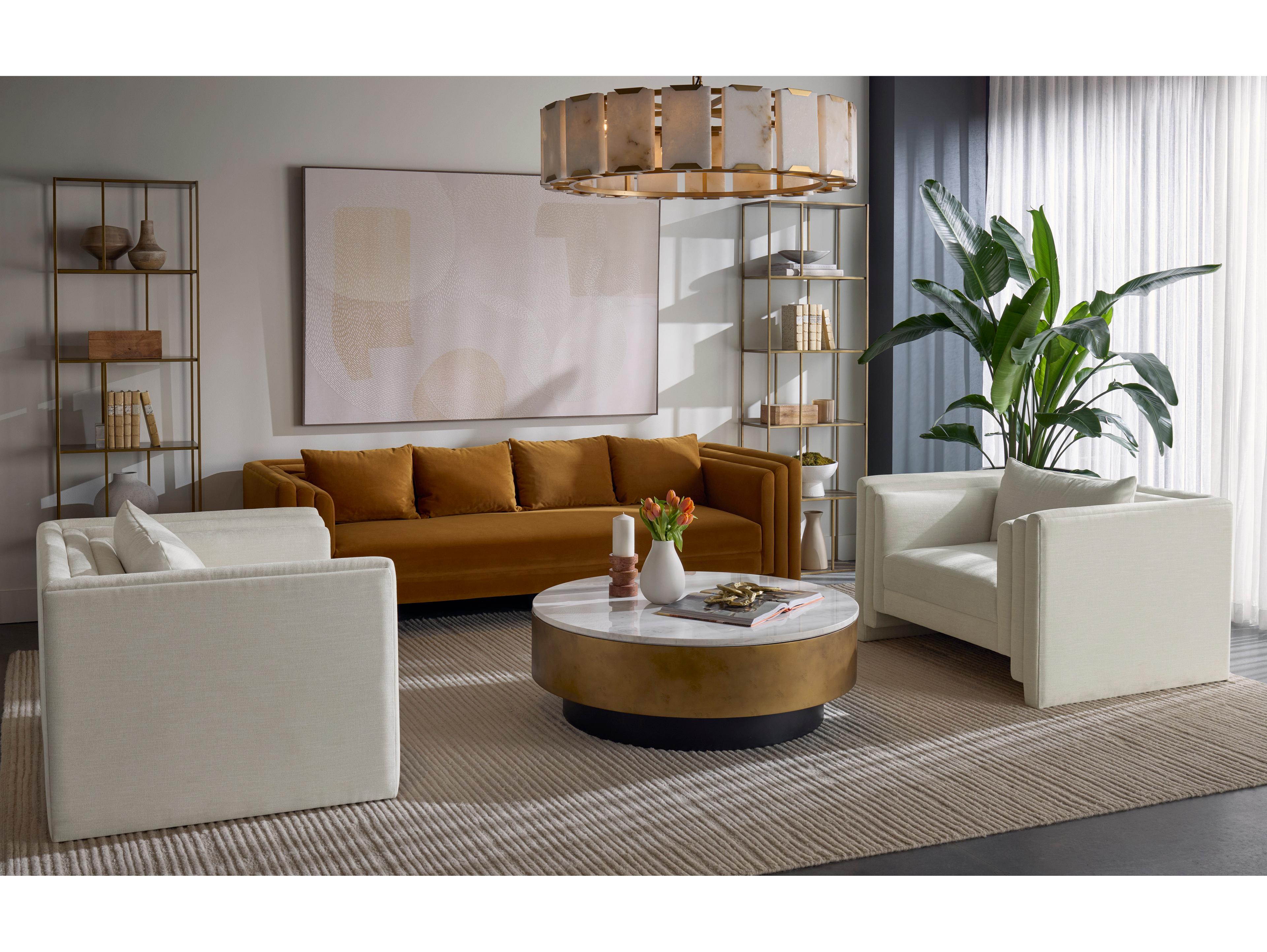 Sunpan Kira Meg Gold Upholstered Sofa