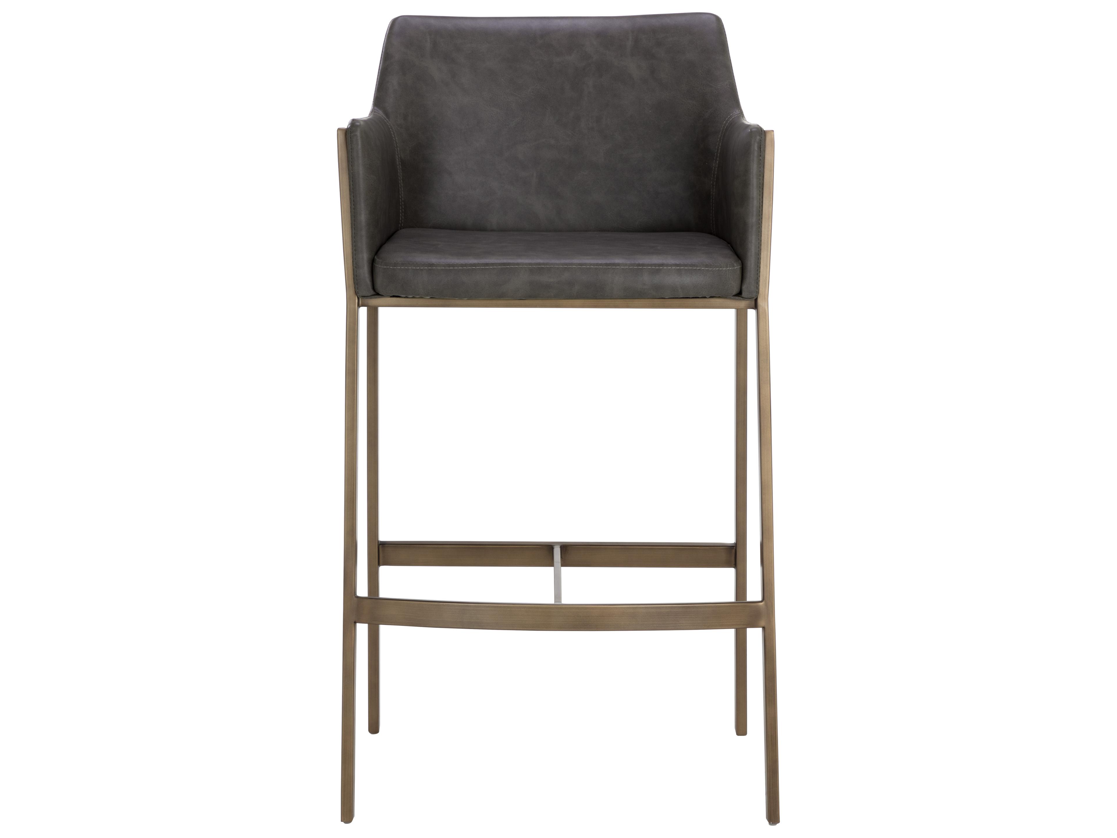 Sunpan Ikon Antique Brass Faux Leather Bar Stool