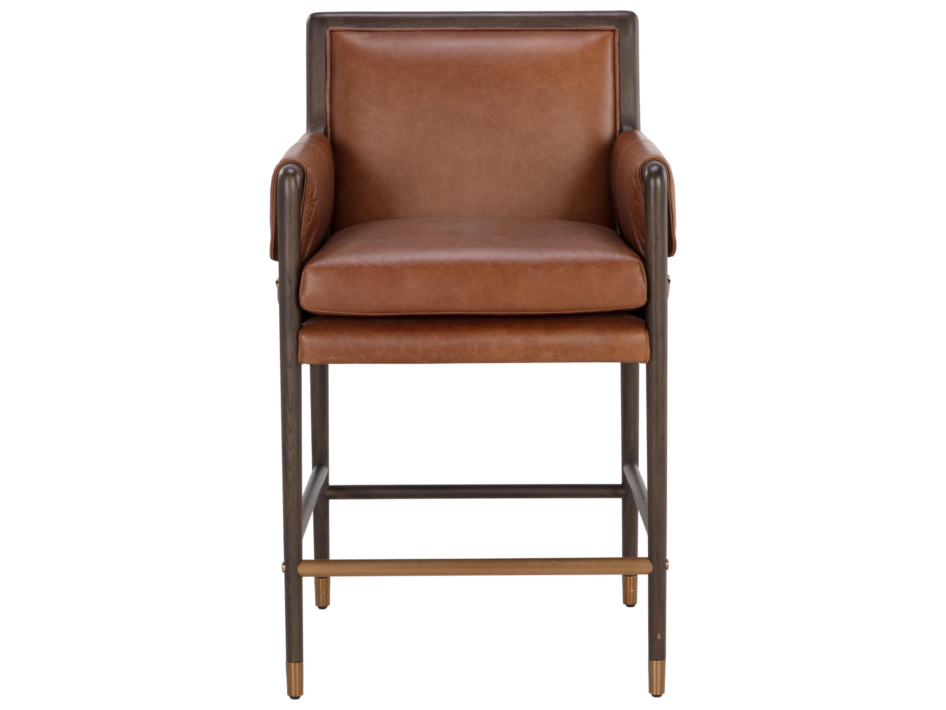 Sunpan Mauti 23" Mauti Counter Stool Brown Shalimar Tobacco Leather